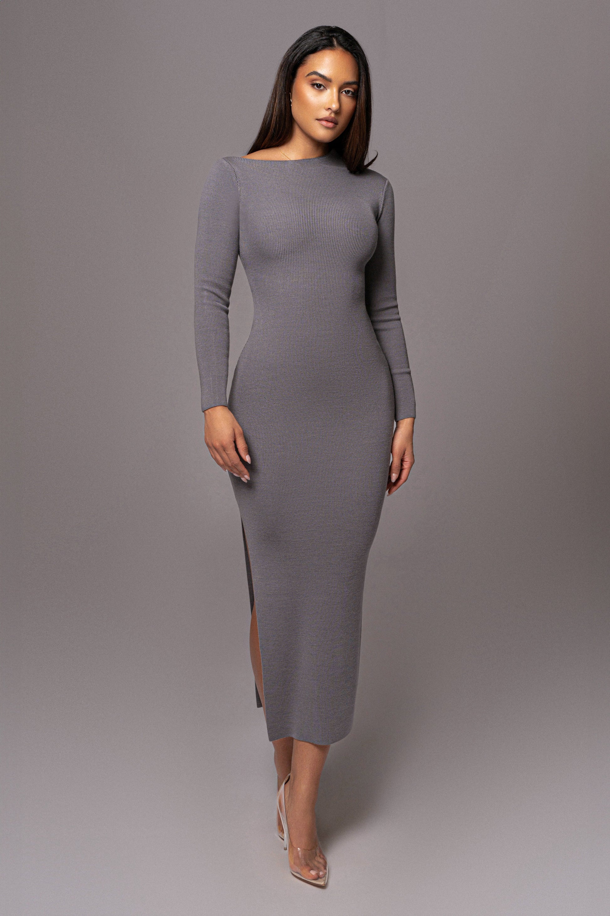 Grey Meant To Be Knit Maxi Dress JLUXLABEL