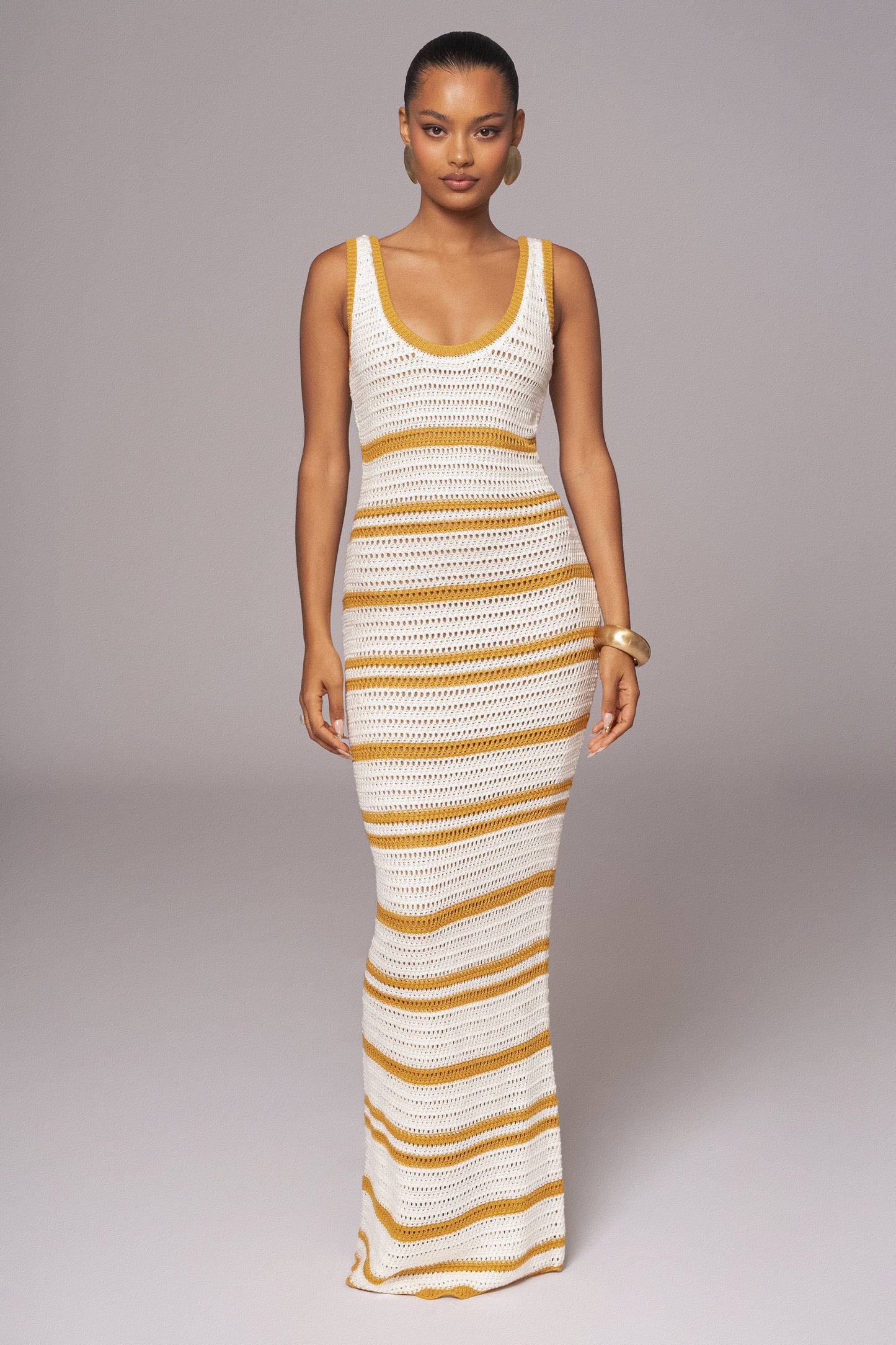 Ivory/Yellow Destiny Knit Maxi Dress JLUXLABEL