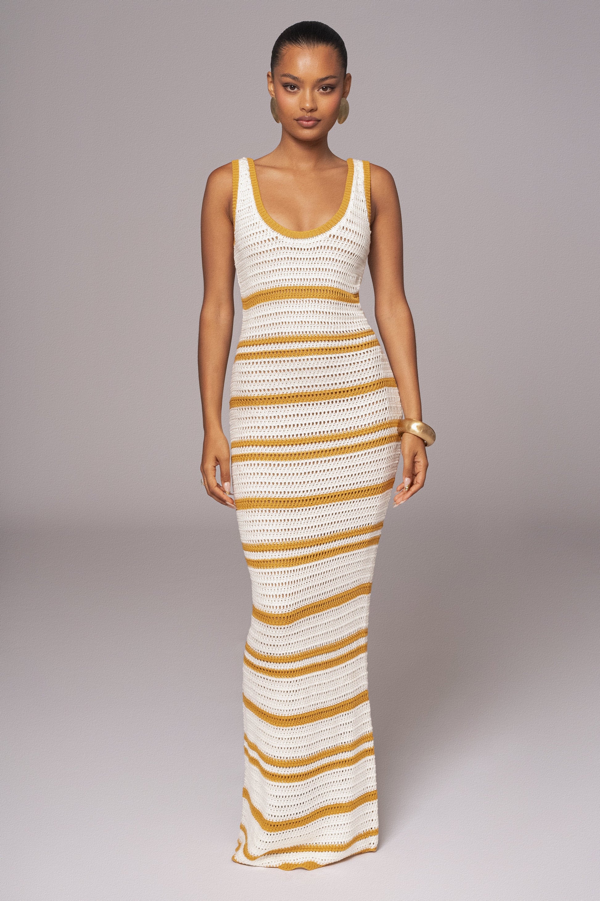 Ivory/Yellow Destiny Knit Maxi Dress JLUXLABEL