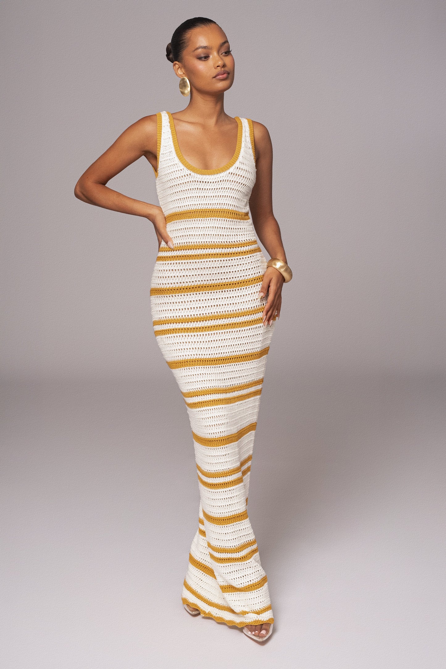 Ivory/Yellow Destiny Knit Maxi Dress JLUXLABEL