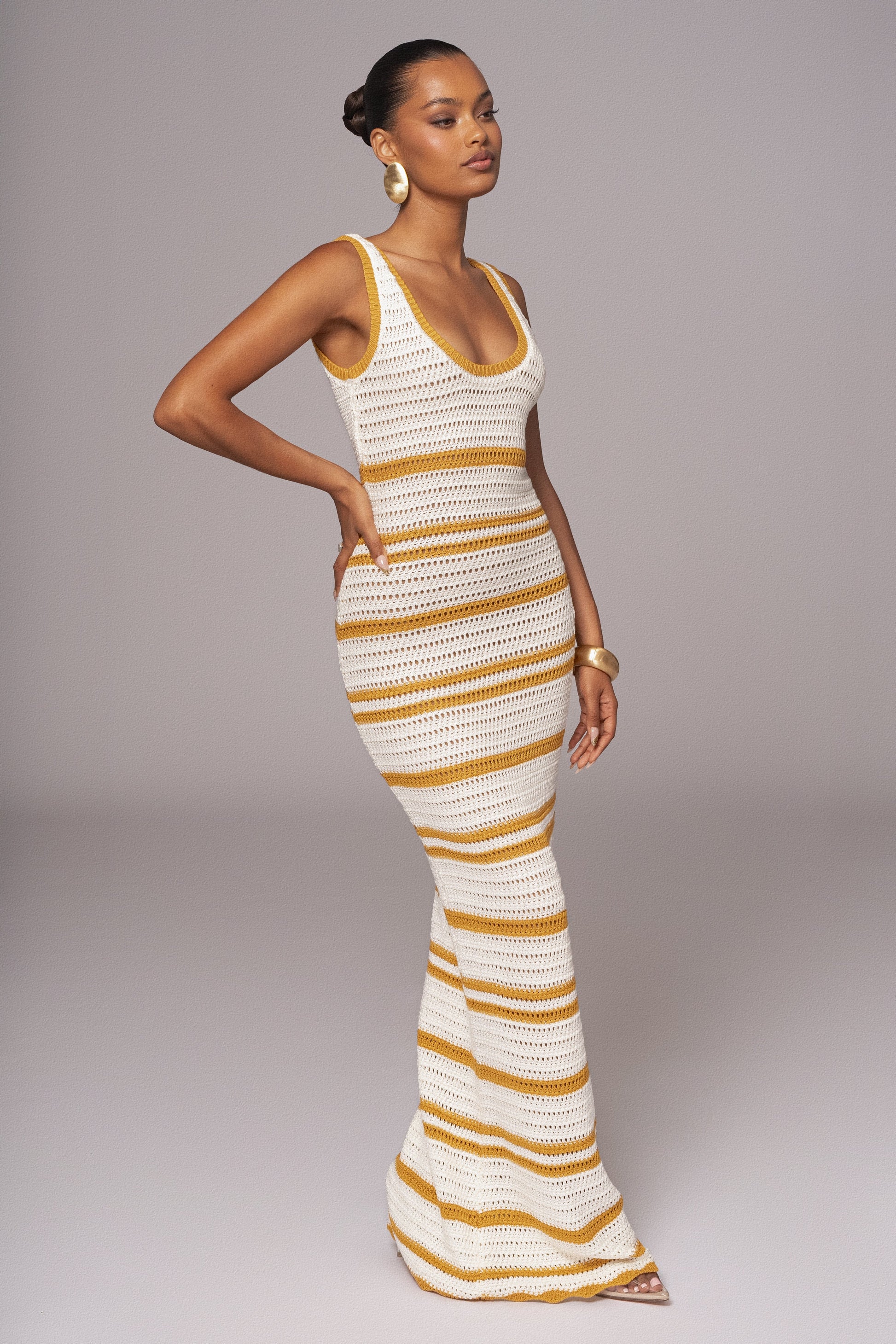Ivory/Yellow Destiny Knit Maxi Dress JLUXLABEL