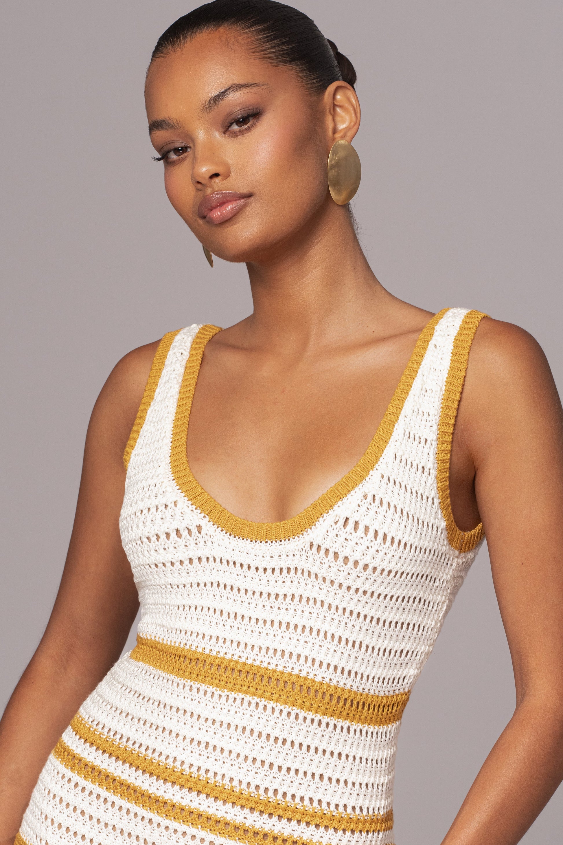 Ivory/Yellow Destiny Knit Maxi Dress JLUXLABEL