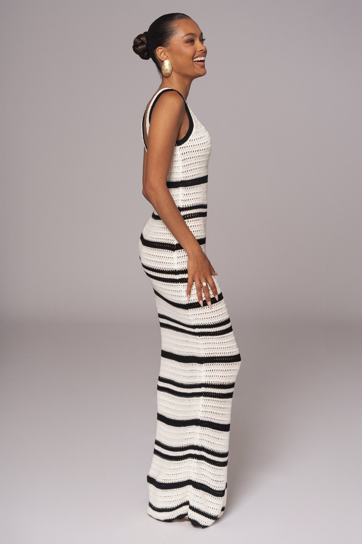 Ivory/Black Destiny Knit Maxi Dress JLUXLABEL