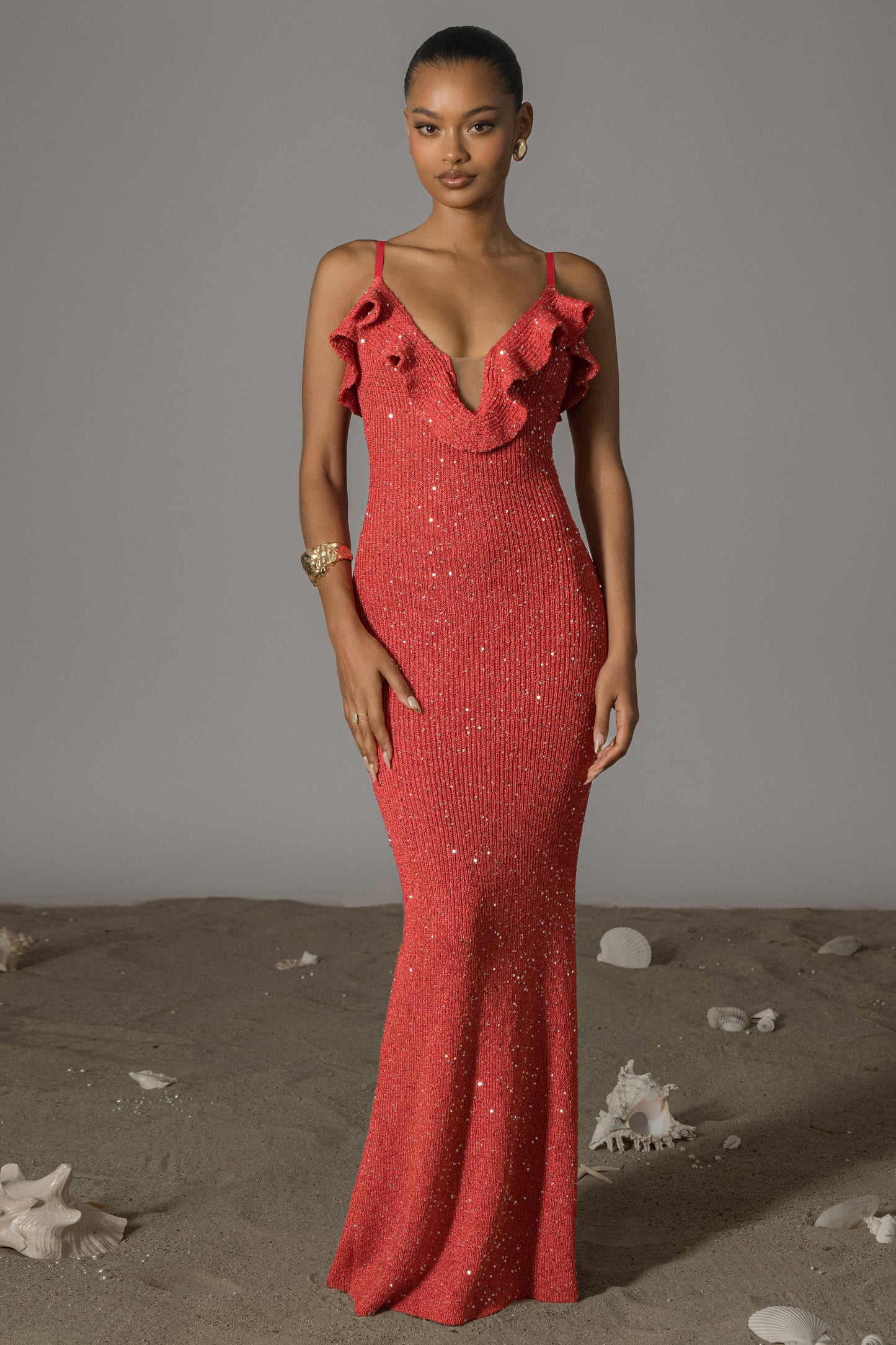 Coral Midnight Sparkle Maxi Dress JLUXLABEL