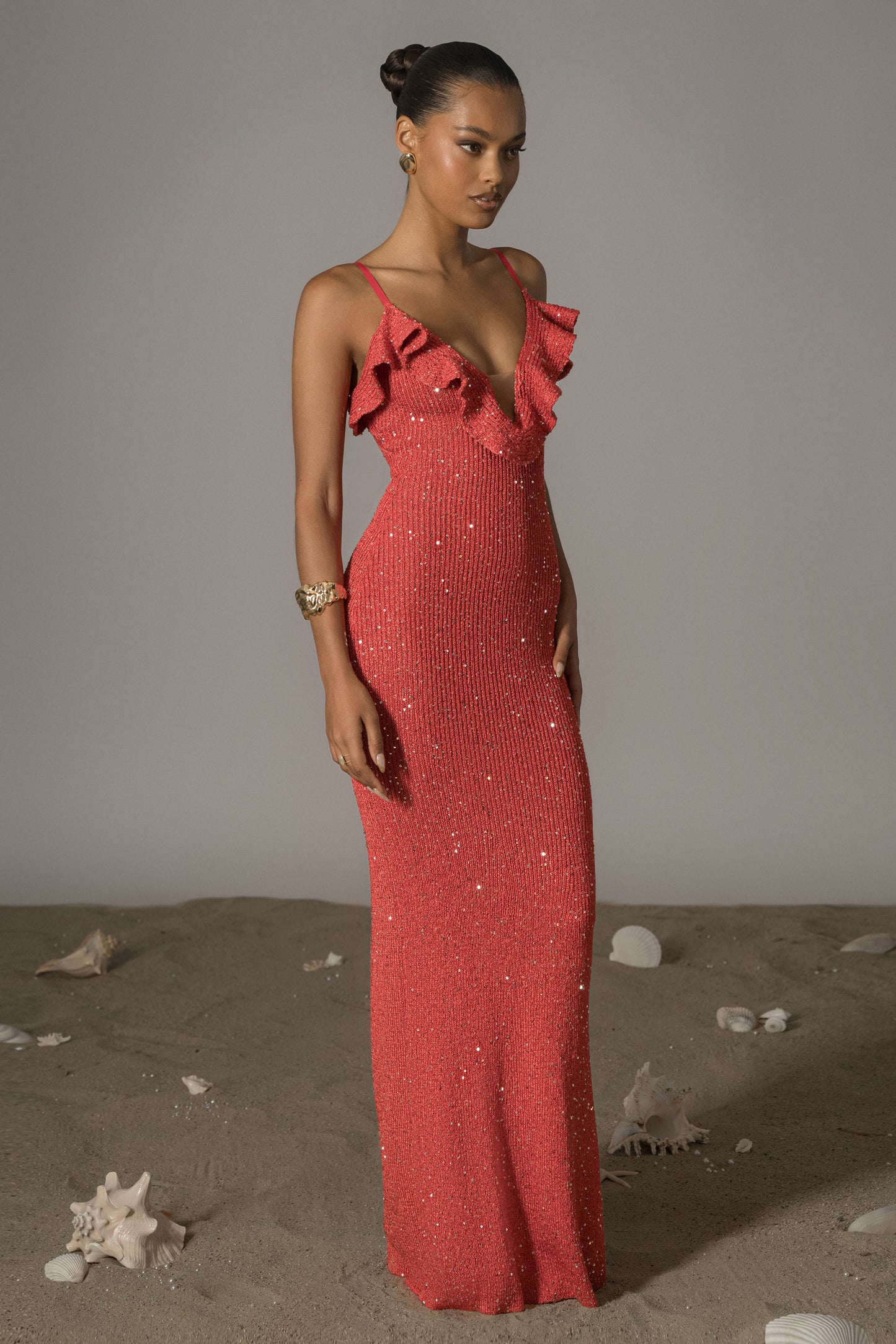 Coral Midnight Sparkle Maxi Dress JLUXLABEL