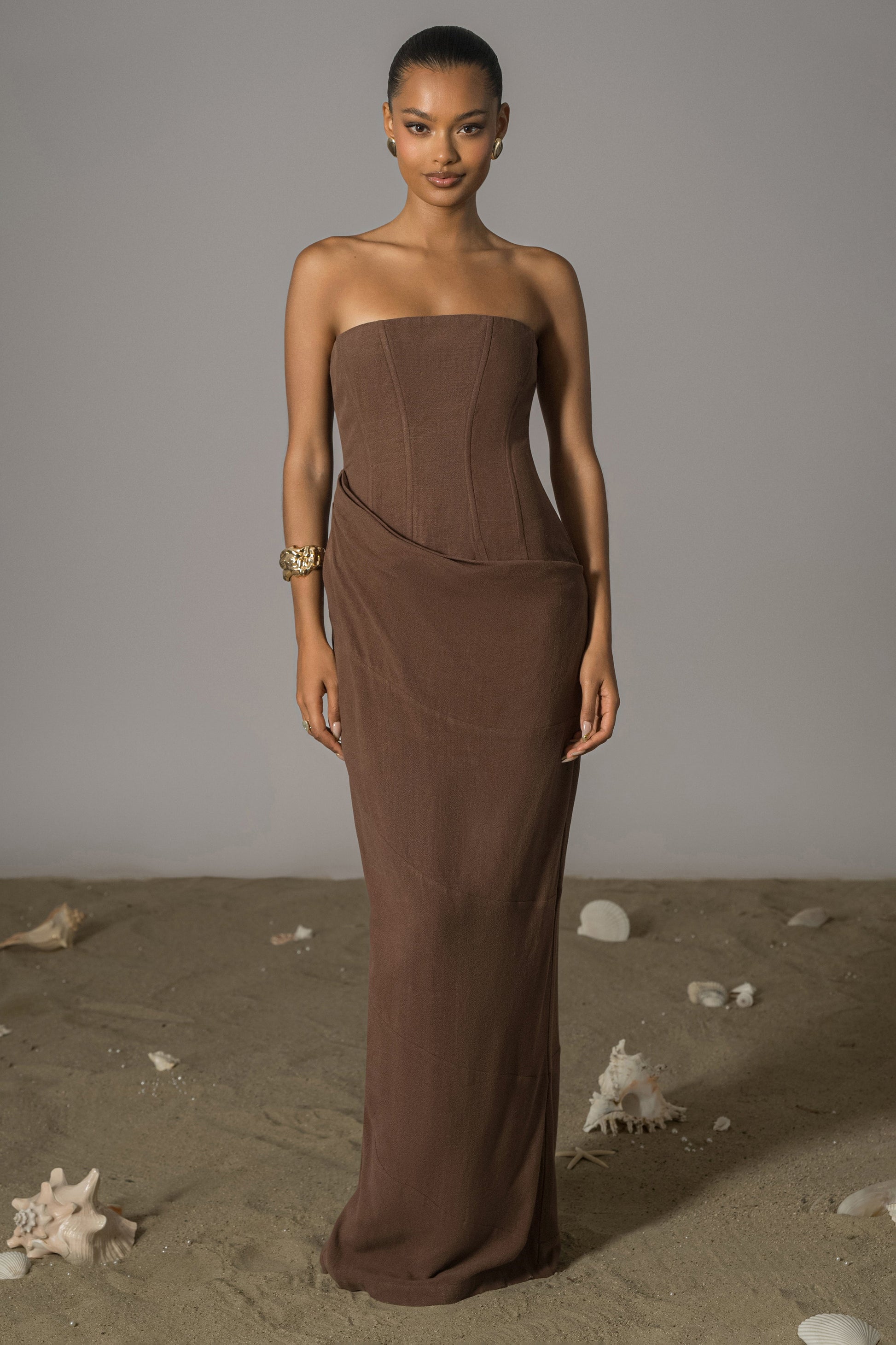 Chocolate Journey Linen Maxi Dress JLUXLABEL