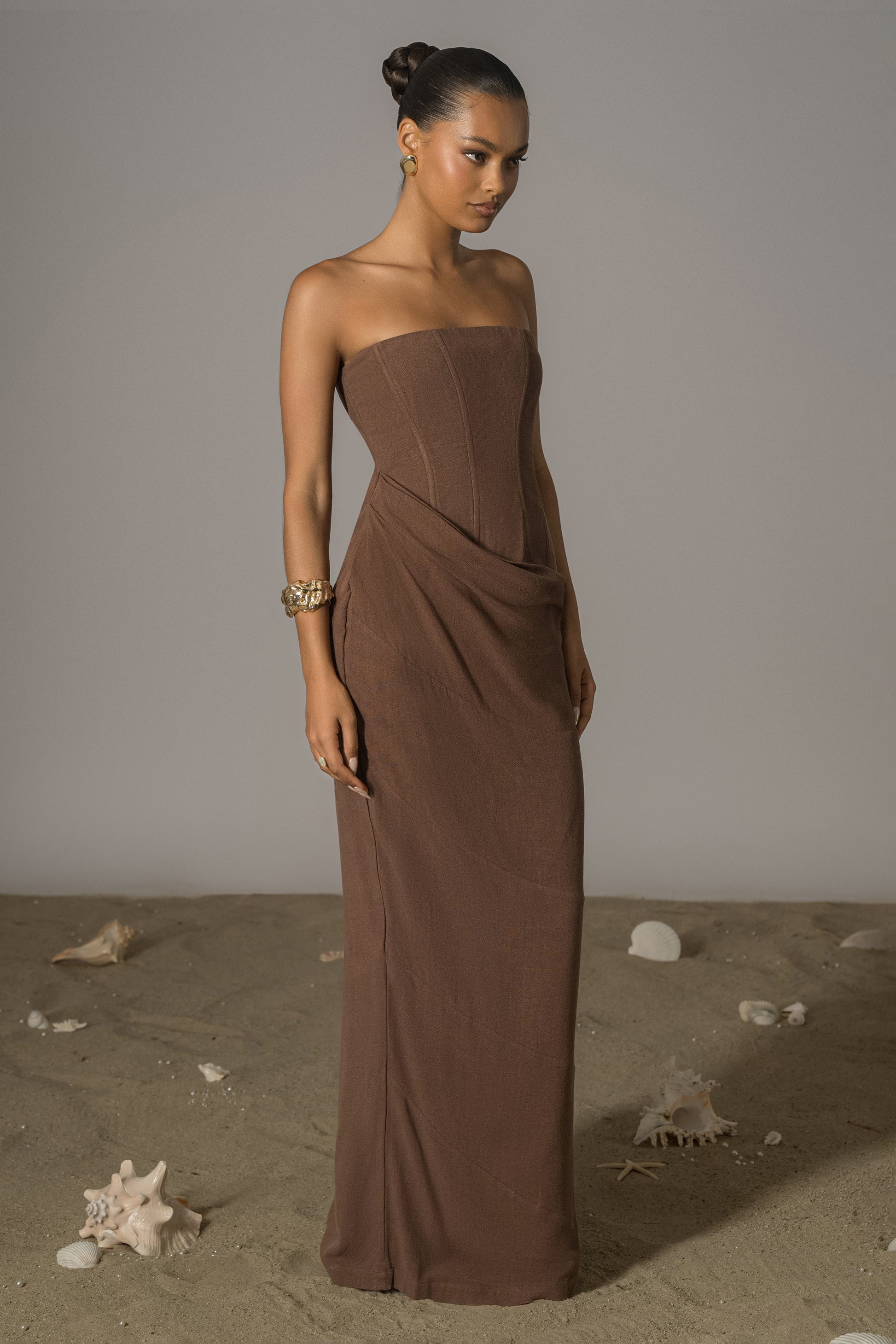Chocolate Journey Linen Maxi Dress JLUXLABEL