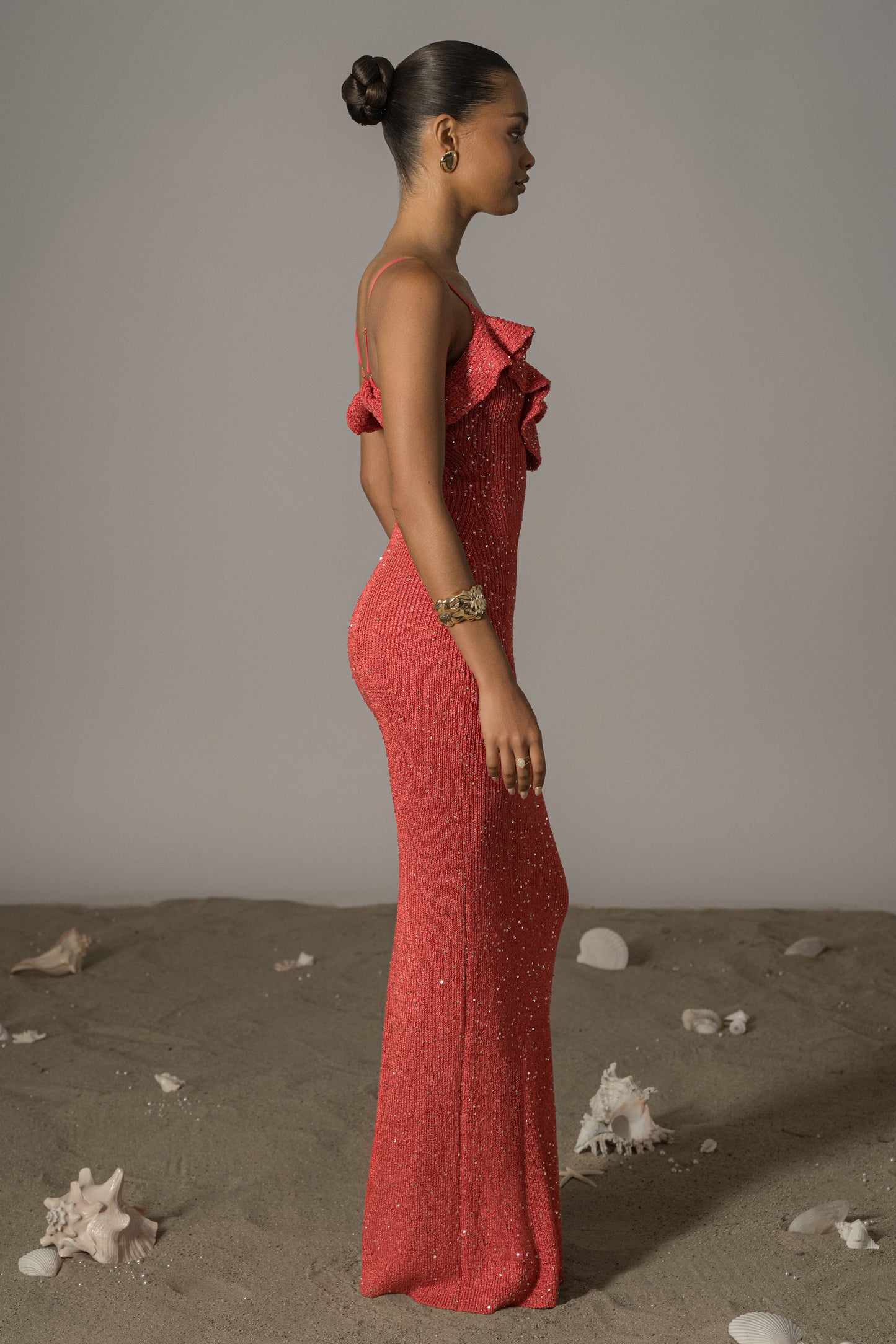 Coral Midnight Sparkle Maxi Dress JLUXLABEL