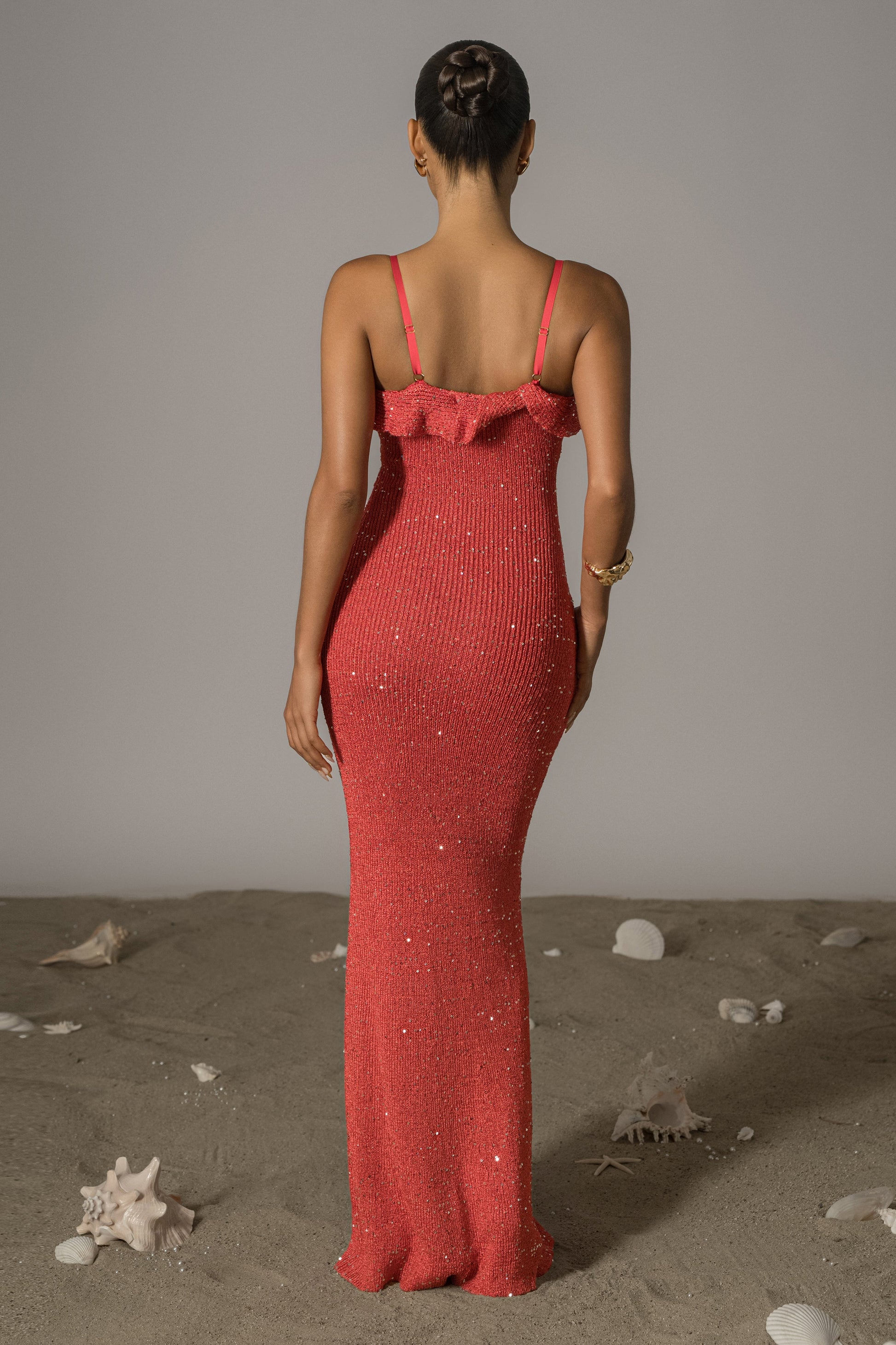 Coral Midnight Sparkle Maxi Dress JLUXLABEL