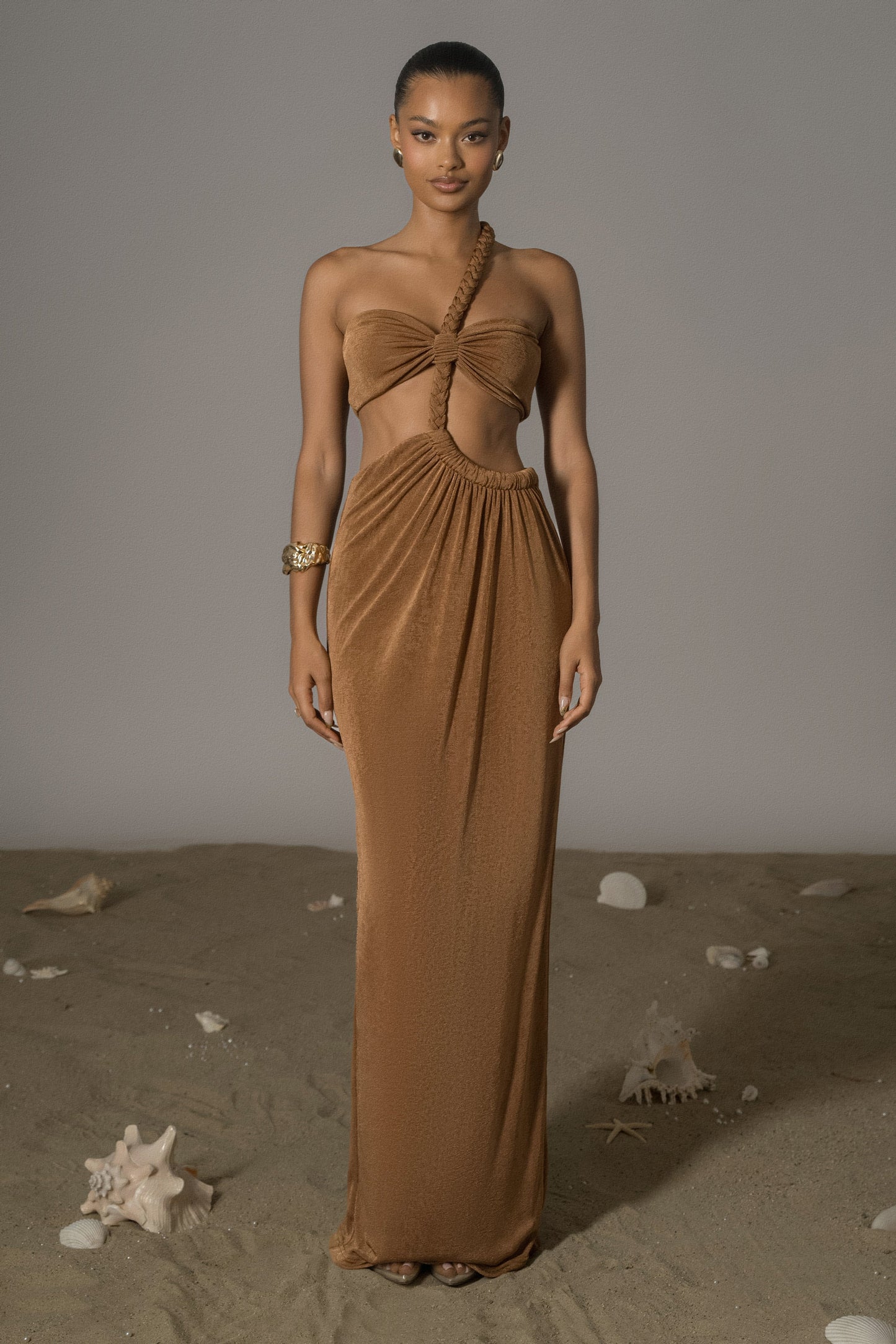 Bronze Ema One Shoulder Maxi Dress NEWFASHIONEDGE