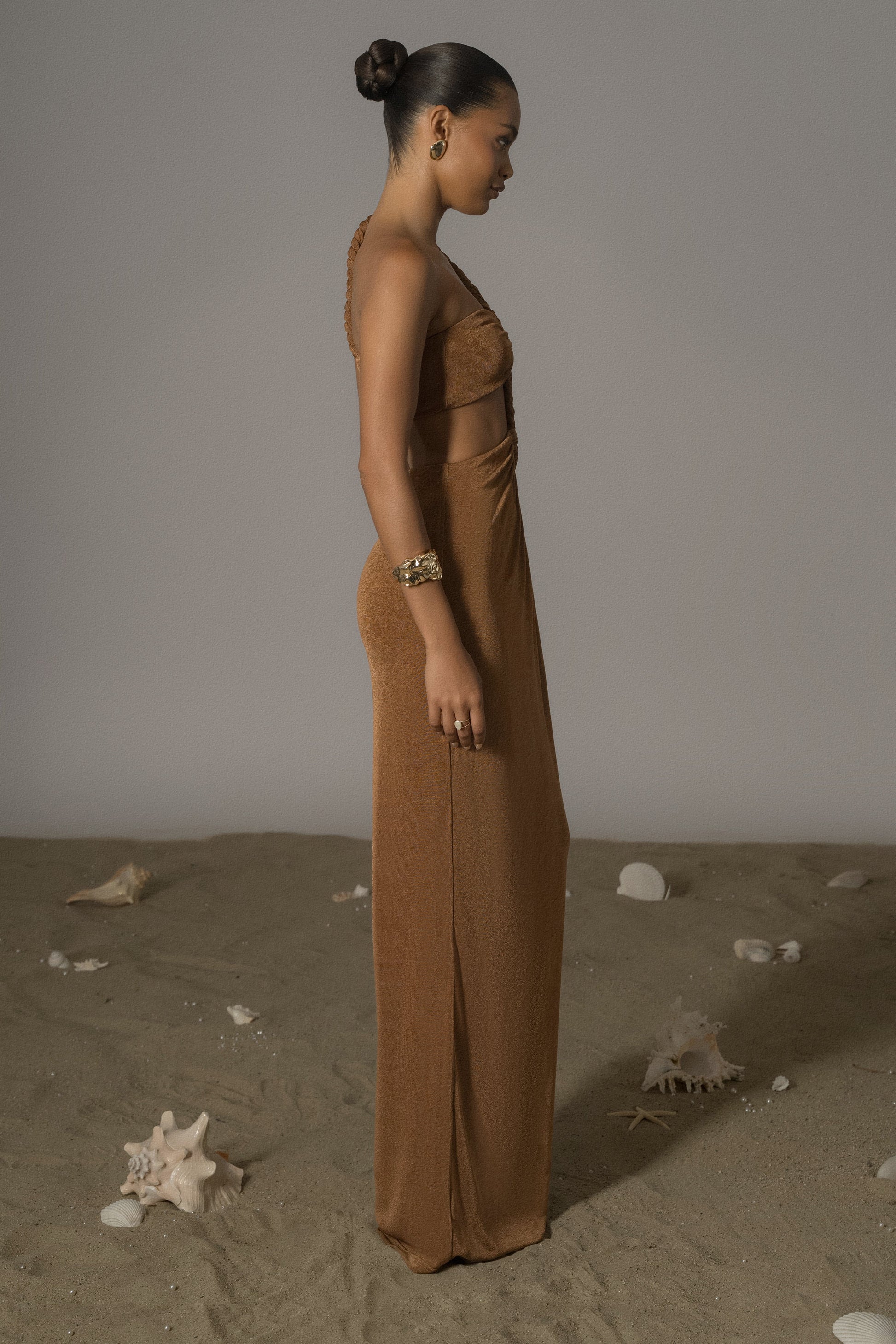 Bronze Ema One Shoulder Maxi Dress NEWFASHIONEDGE