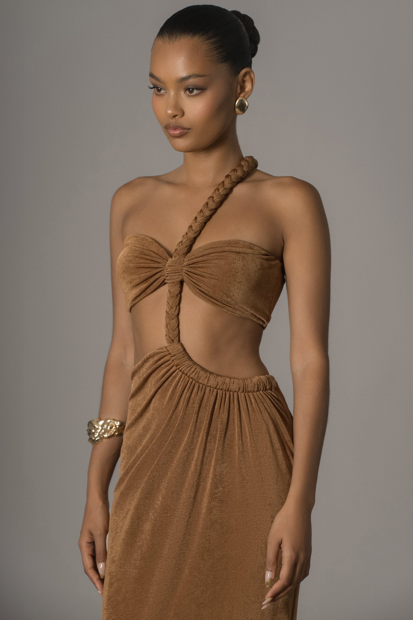 Bronze Ema One Shoulder Maxi Dress NEWFASHIONEDGE