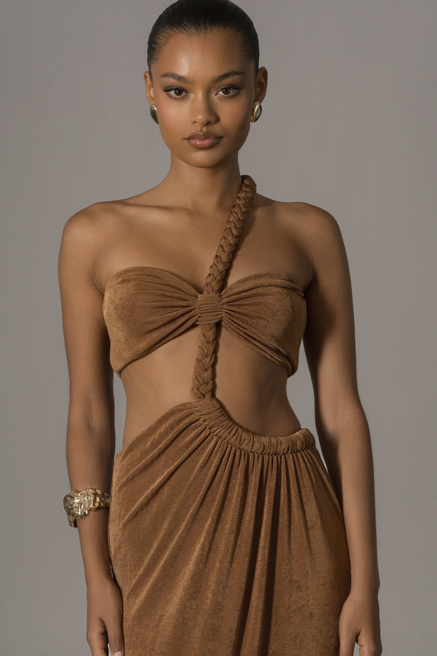 Bronze Ema One Shoulder Maxi Dress NEWFASHIONEDGE