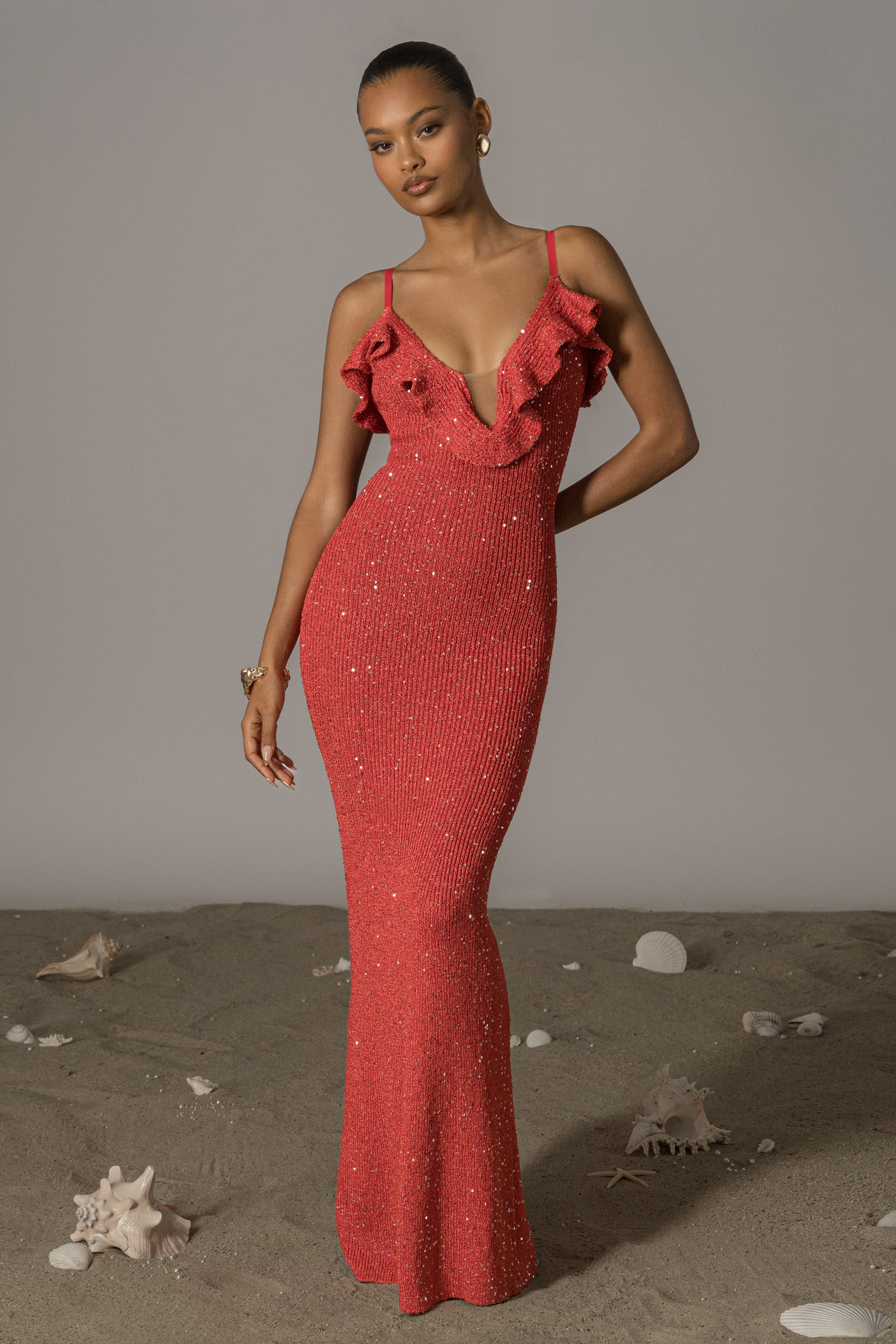 Coral Midnight Sparkle Maxi Dress JLUXLABEL