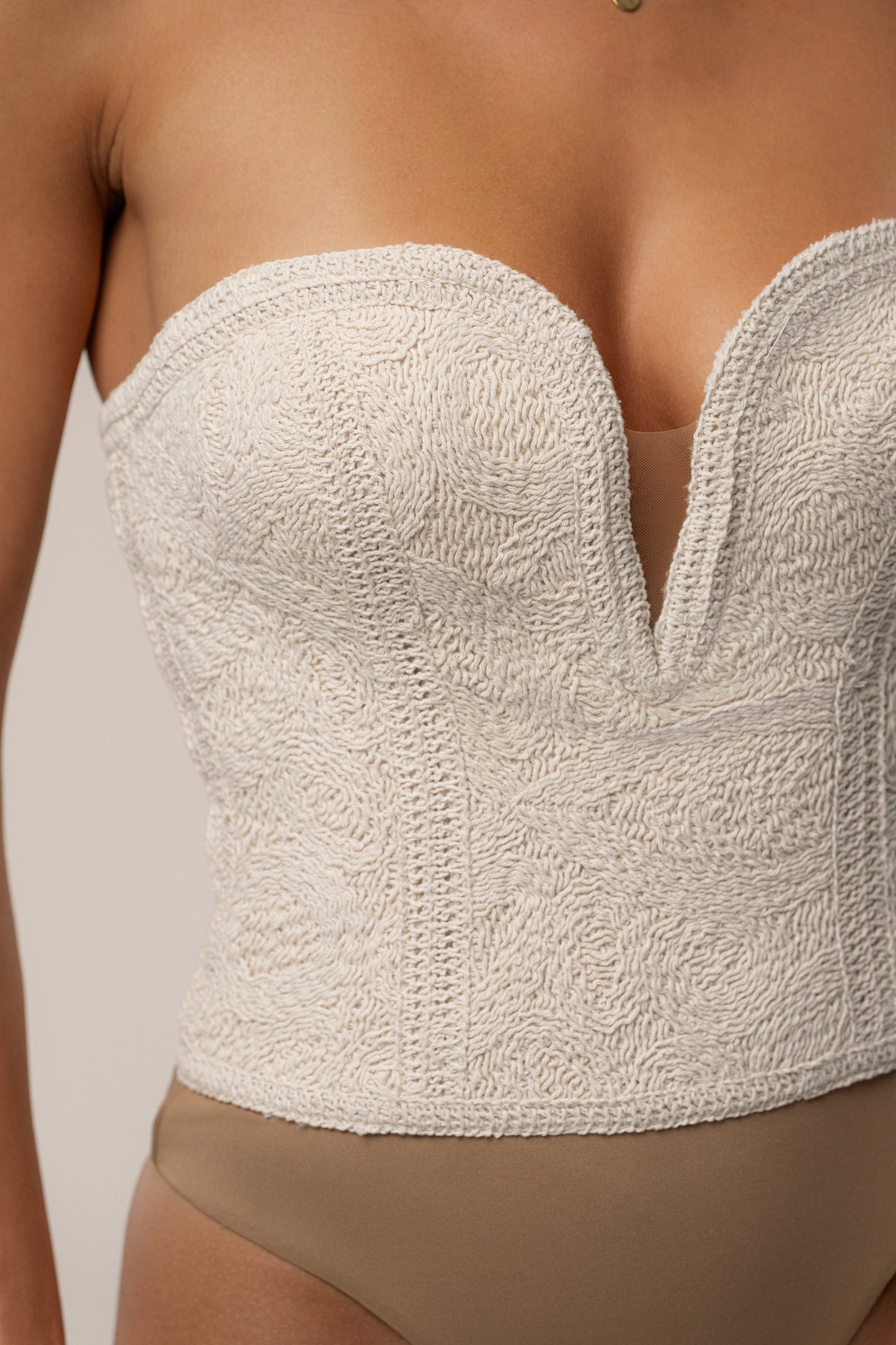 Ecru Serene Coast Texture Bodysuit NEWFASHIONEDGE
