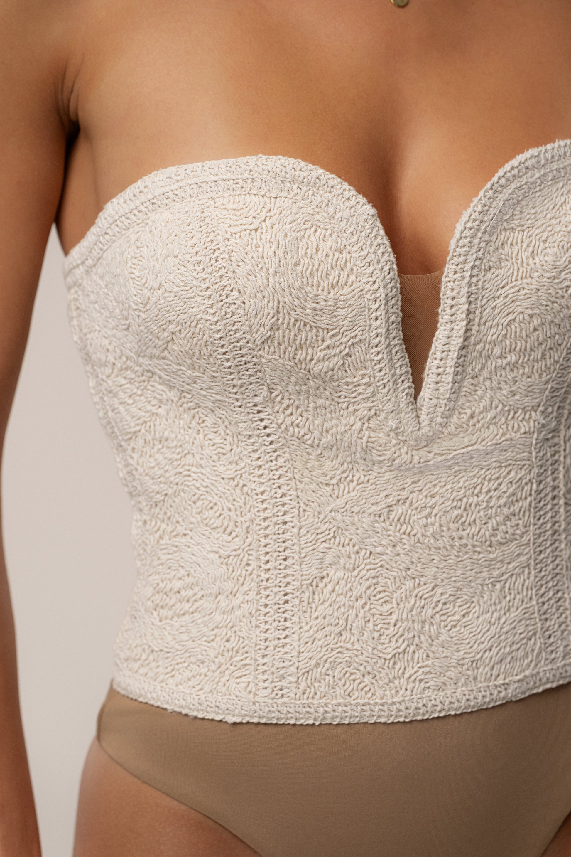 Ecru Serene Coast Texture Bodysuit NEWFASHIONEDGE