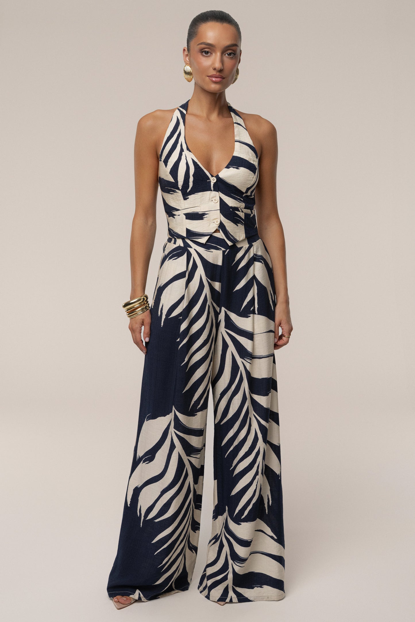 Navy Palm Print Tropical Daze Pant Set JLUXLABEL