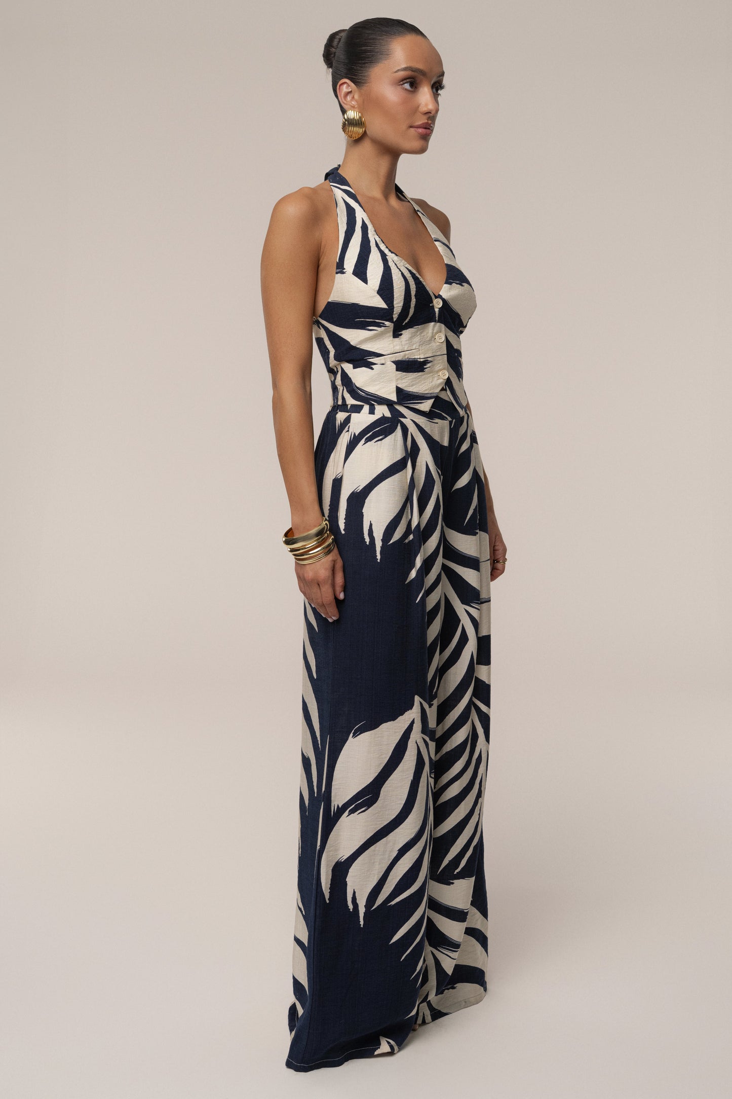 Navy Palm Print Tropical Daze Pant Set JLUXLABEL