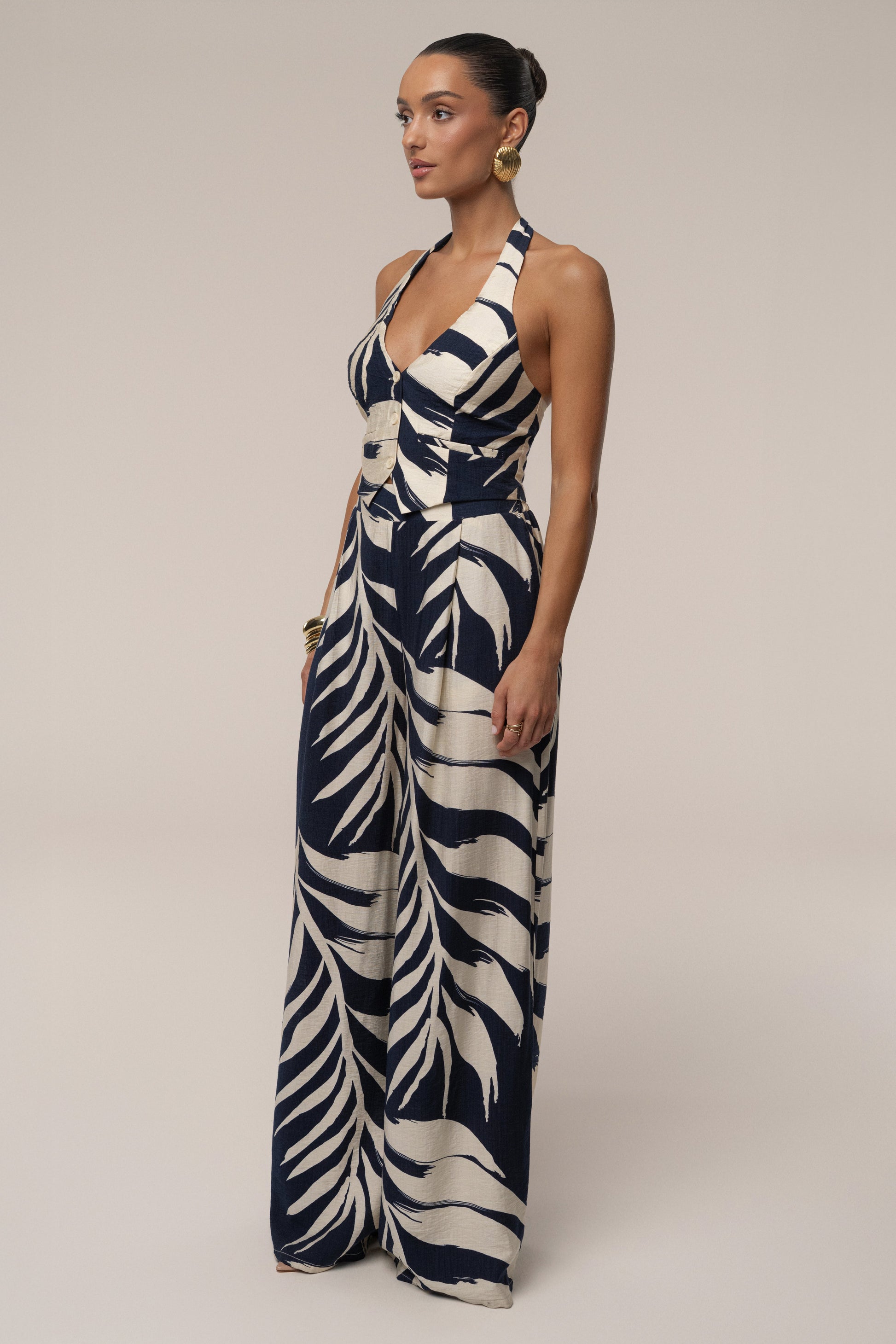 Navy Palm Print Tropical Daze Pant Set JLUXLABEL