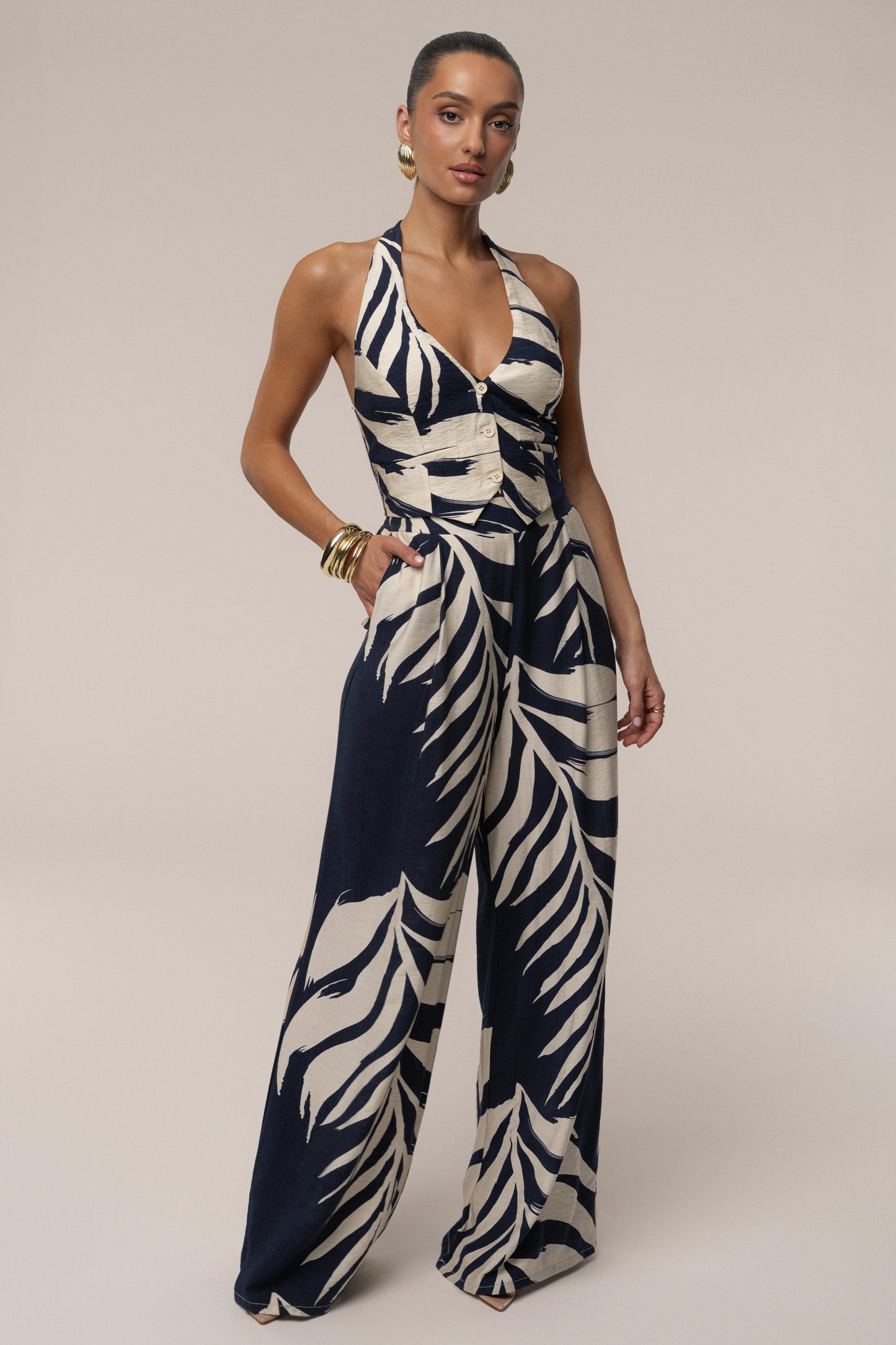 Navy Palm Print Tropical Daze Pant Set JLUXLABEL