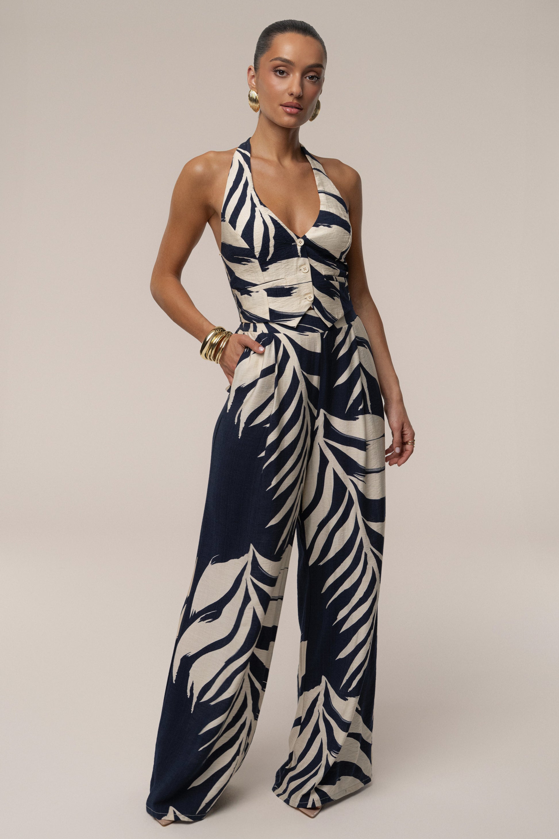 Navy Palm Print Tropical Daze Pant Set JLUXLABEL