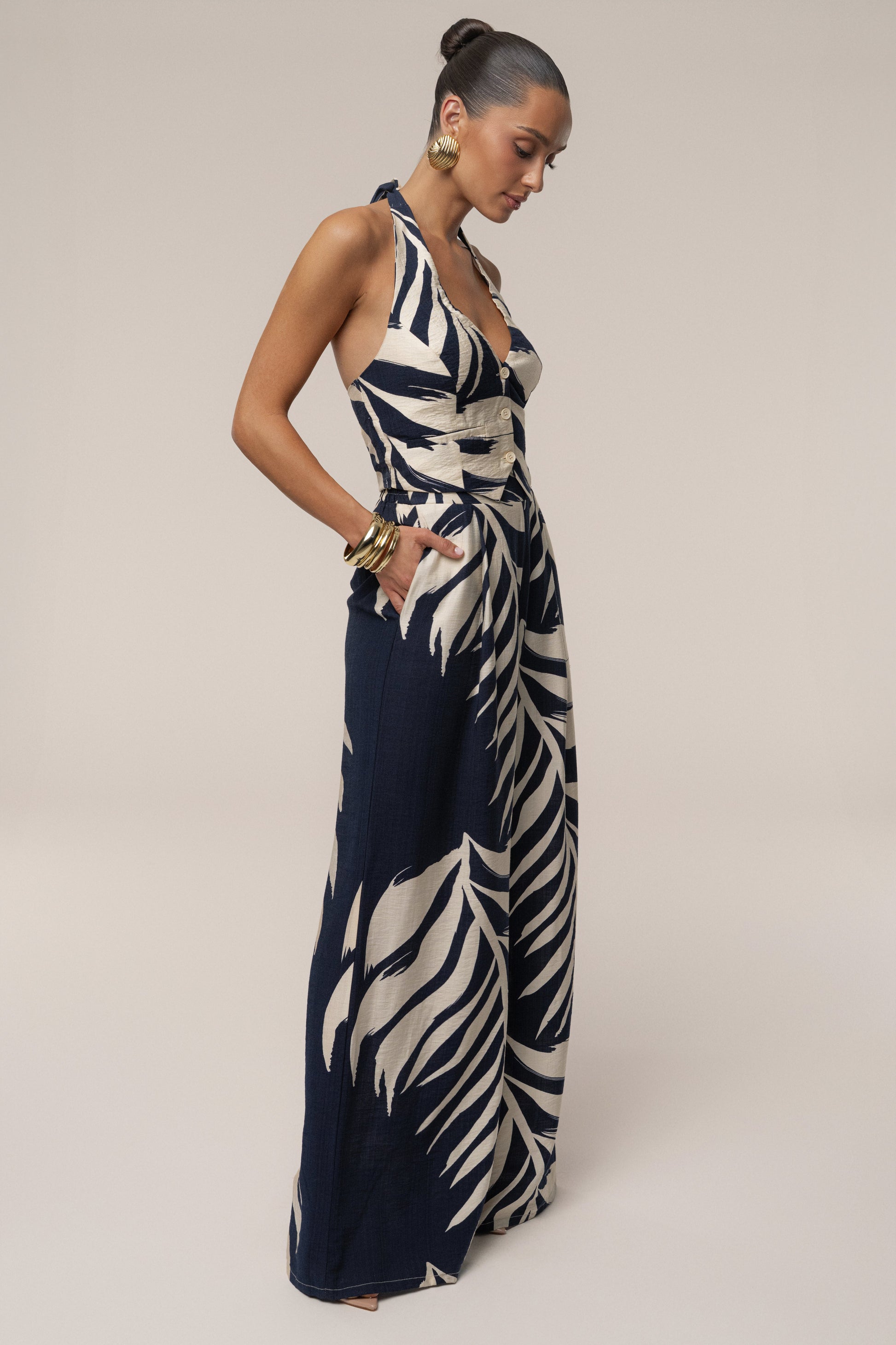 Navy Palm Print Tropical Daze Pant Set JLUXLABEL