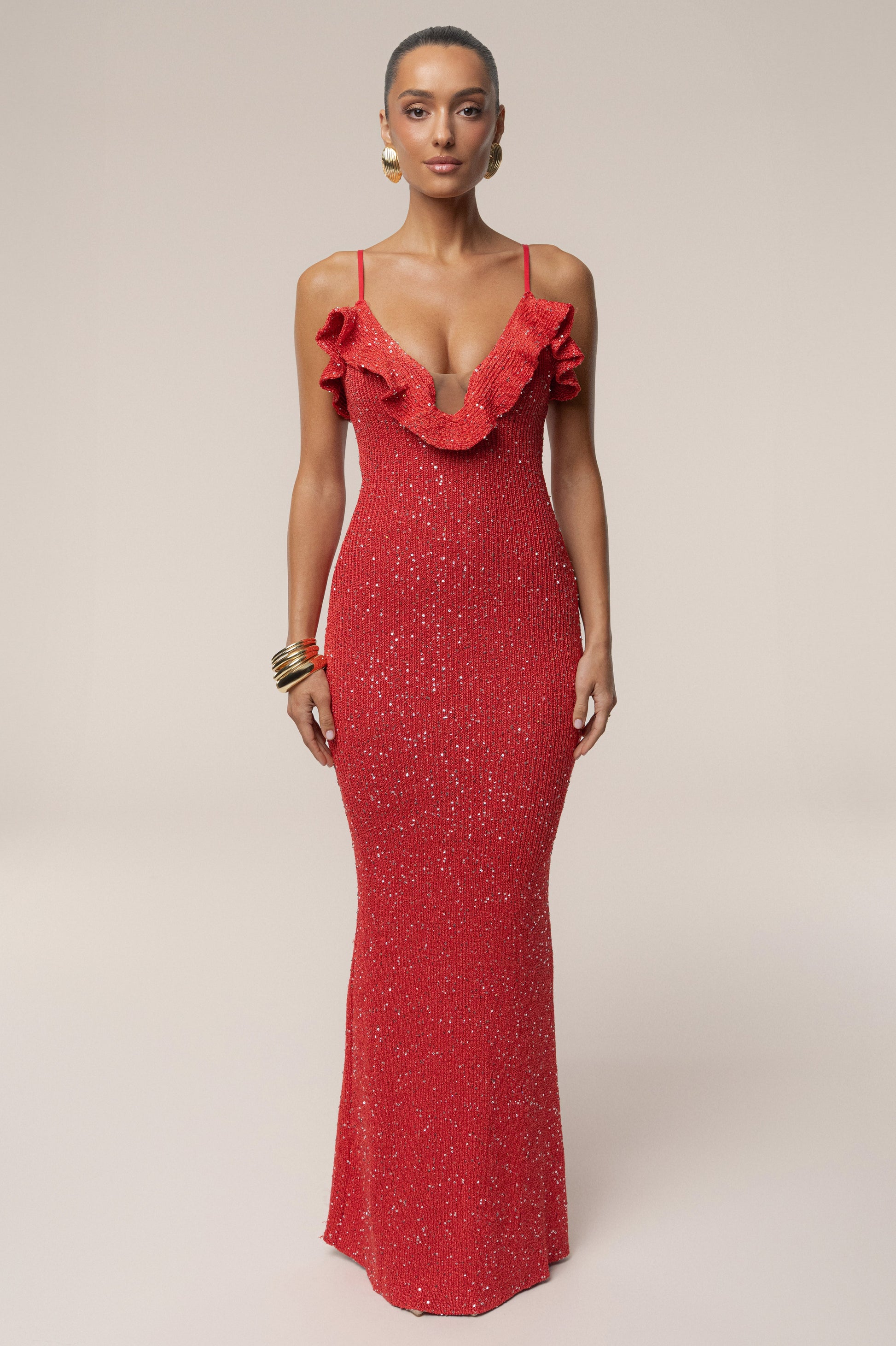 Coral Midnight Sparkle Maxi Dress JLUXLABEL