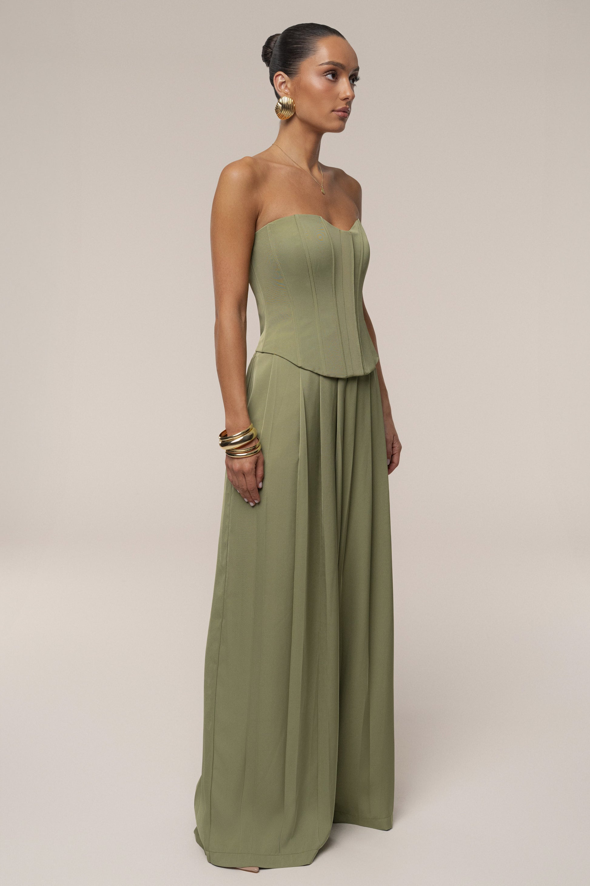 Olive Clara Wide Leg Pleated Trousers JLUXLABEL