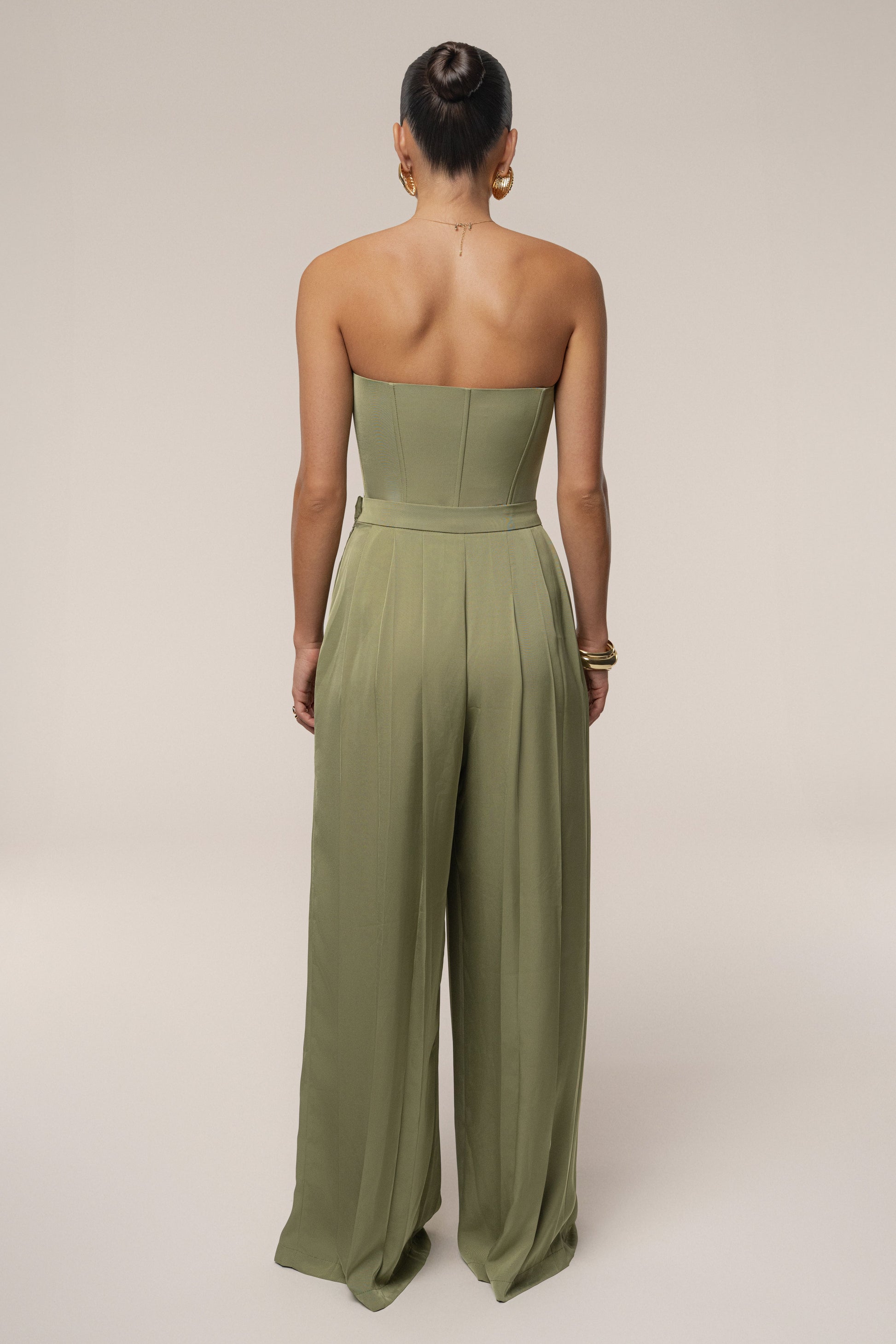 Olive Clara Wide Leg Pleated Trousers JLUXLABEL