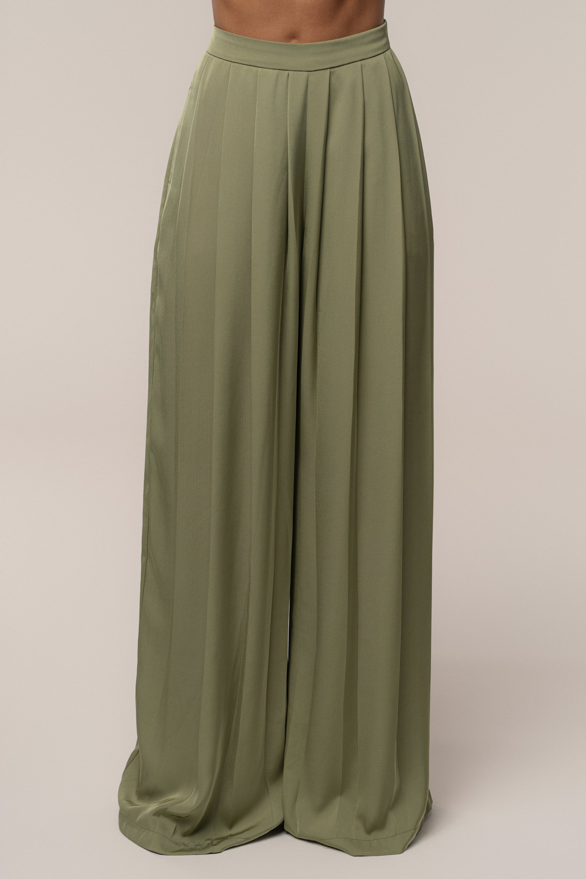 Olive Clara Wide Leg Pleated Trousers JLUXLABEL