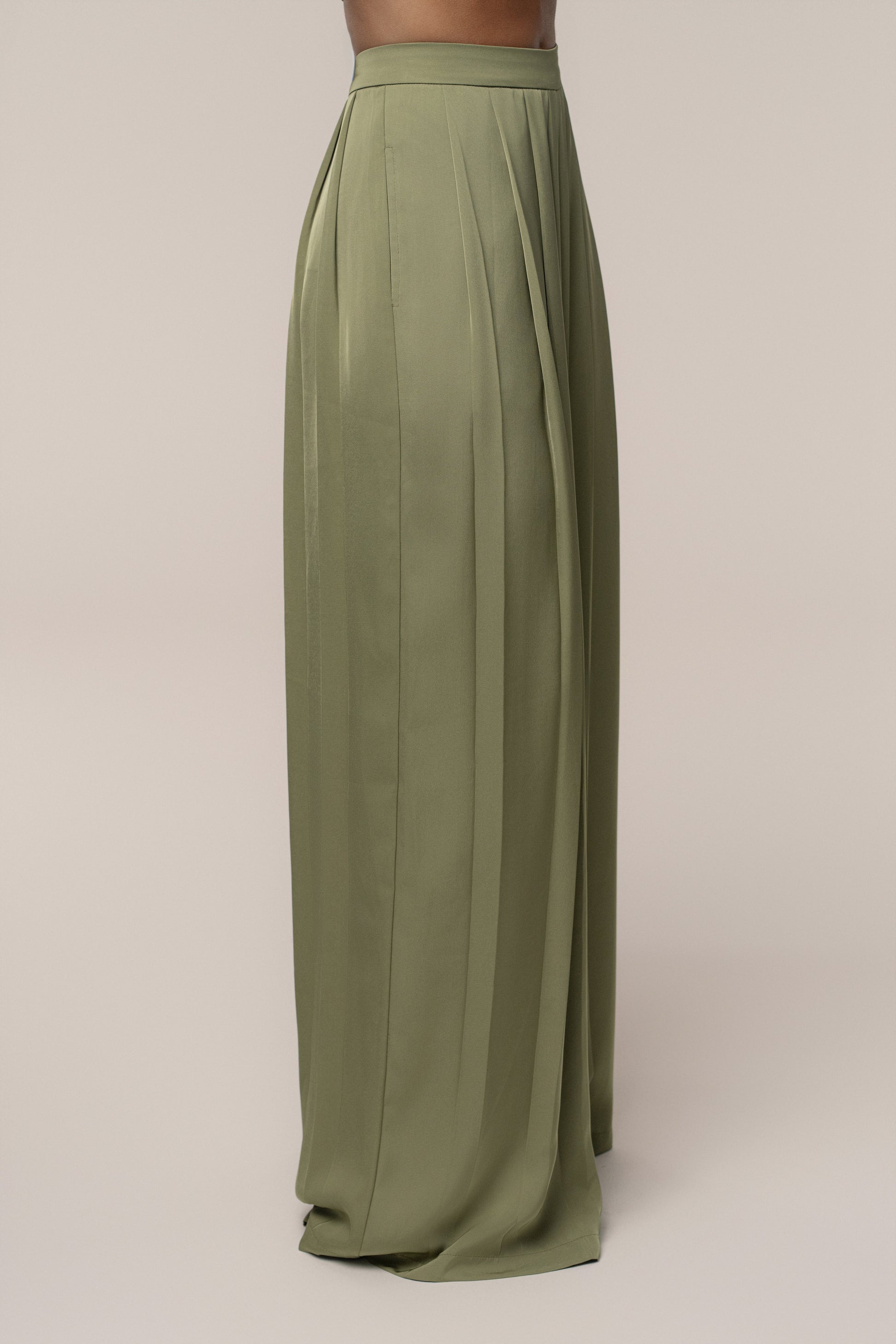 Olive Clara Wide Leg Pleated Trousers JLUXLABEL