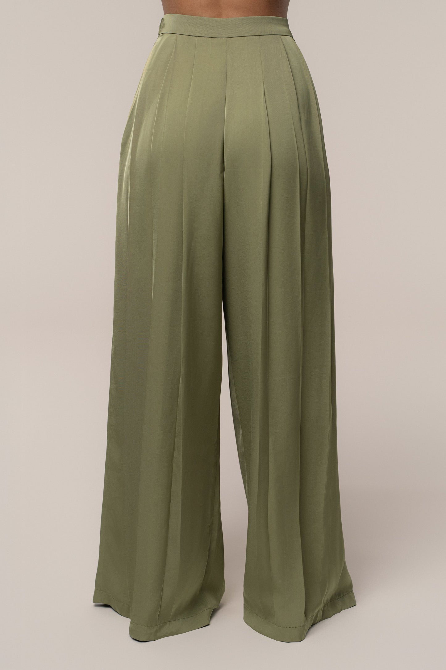 Olive Clara Wide Leg Pleated Trousers JLUXLABEL