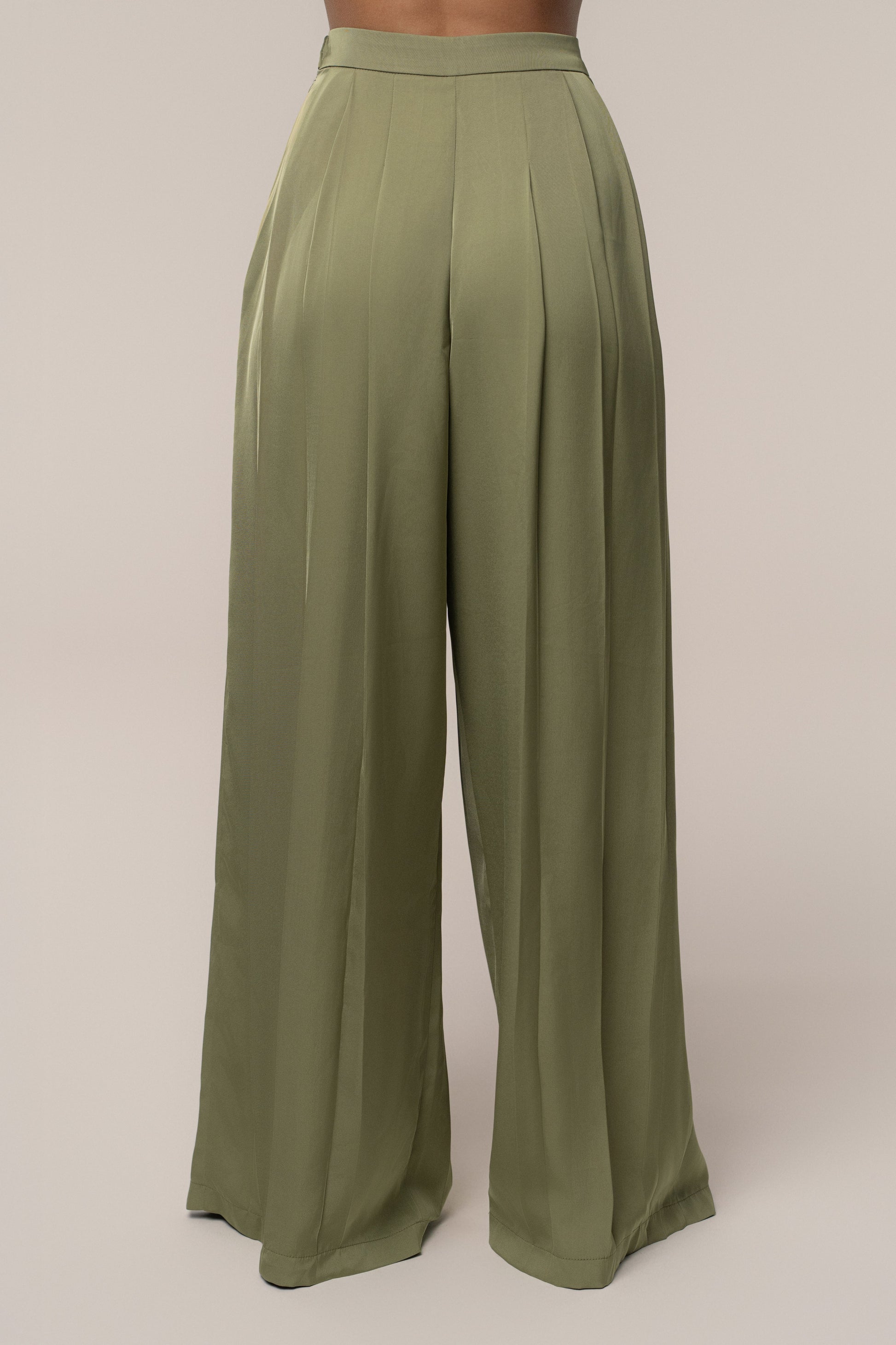 Olive Clara Wide Leg Pleated Trousers JLUXLABEL