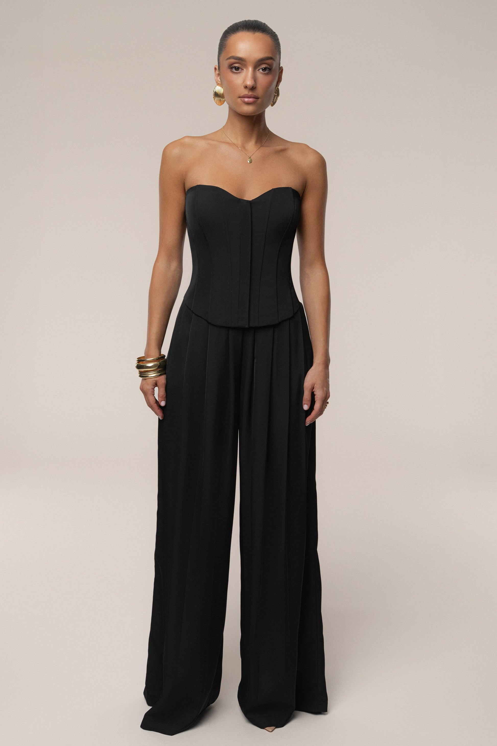 Black Viv Satin Bustier Top JLUXLABEL