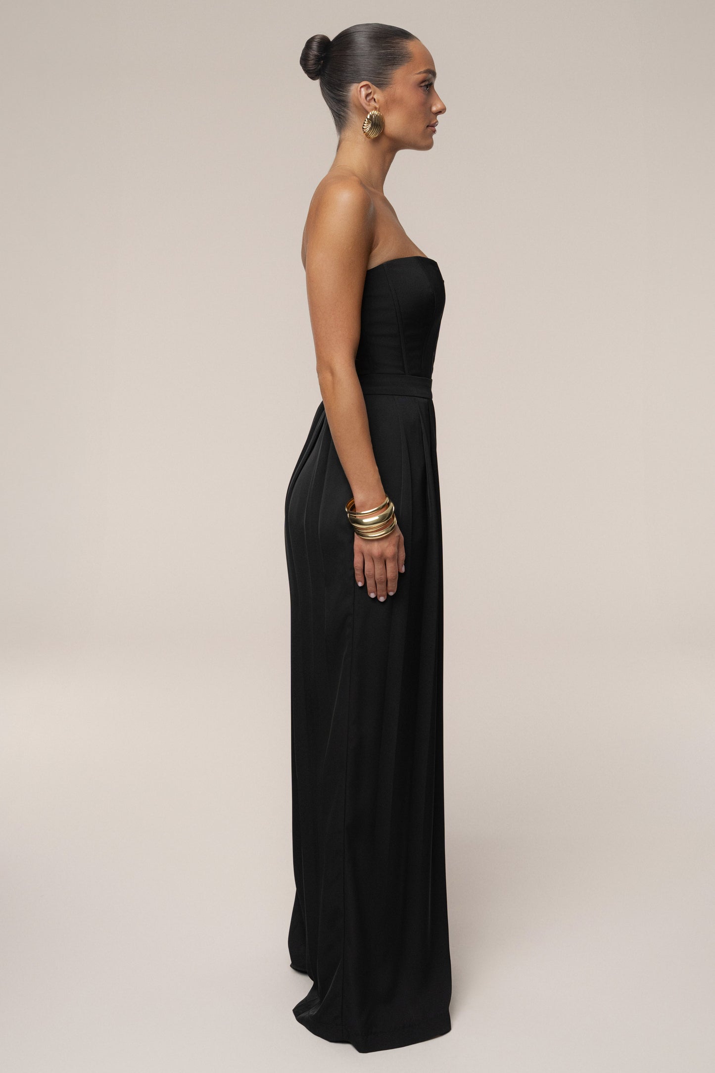 Black Clara Wide Leg Pleated Trousers JLUXLABEL