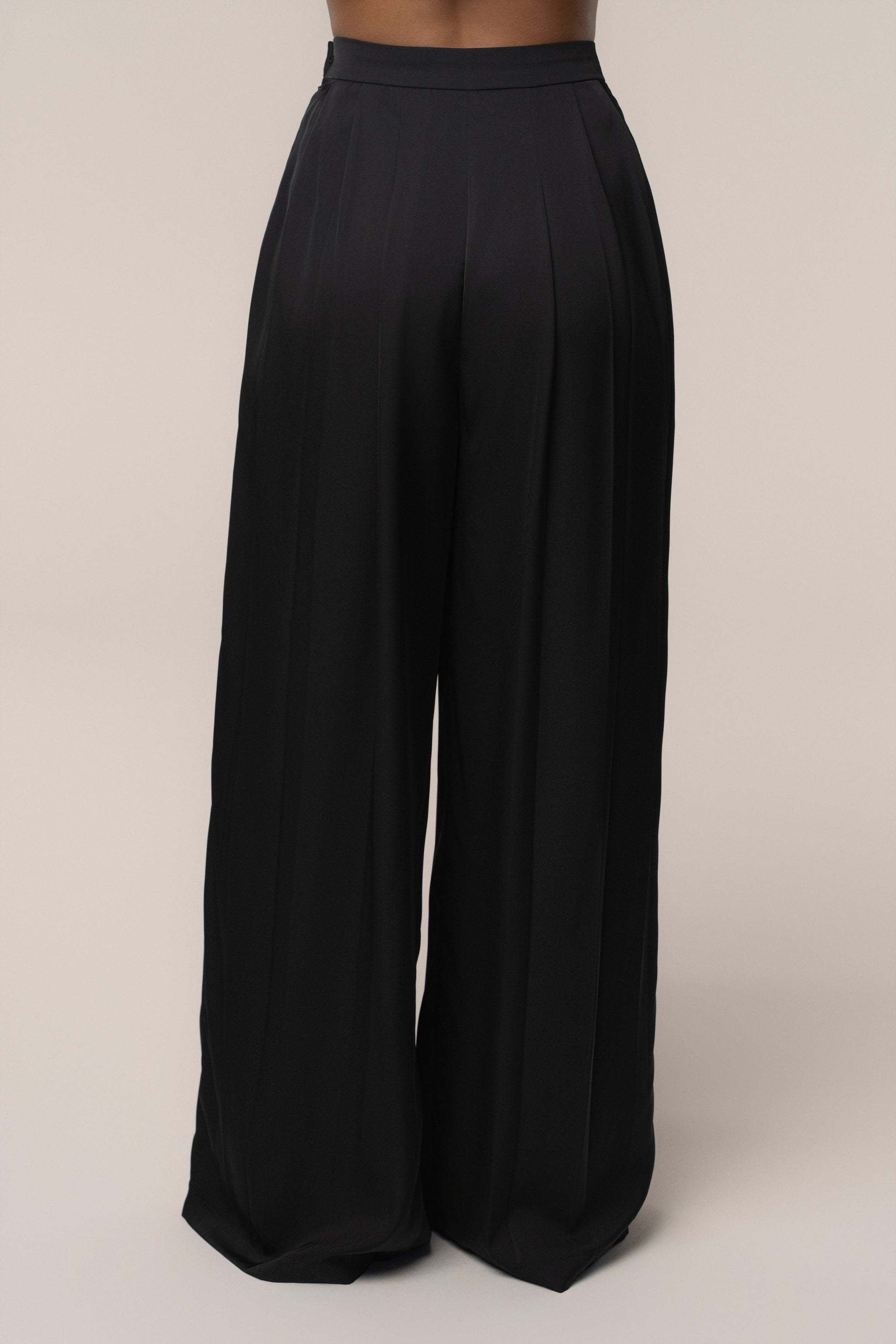 Black Clara Wide Leg Pleated Trousers JLUXLABEL