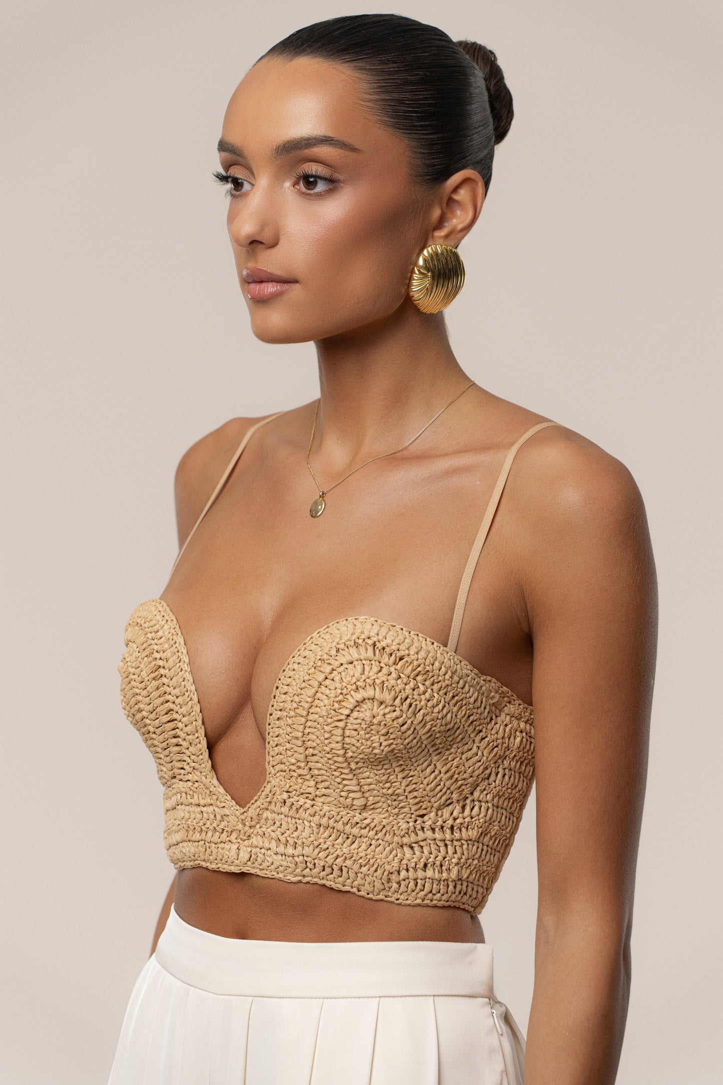PRE-ORDER Beige Sail Away Texture Bustier NEWFASHIONEDGE