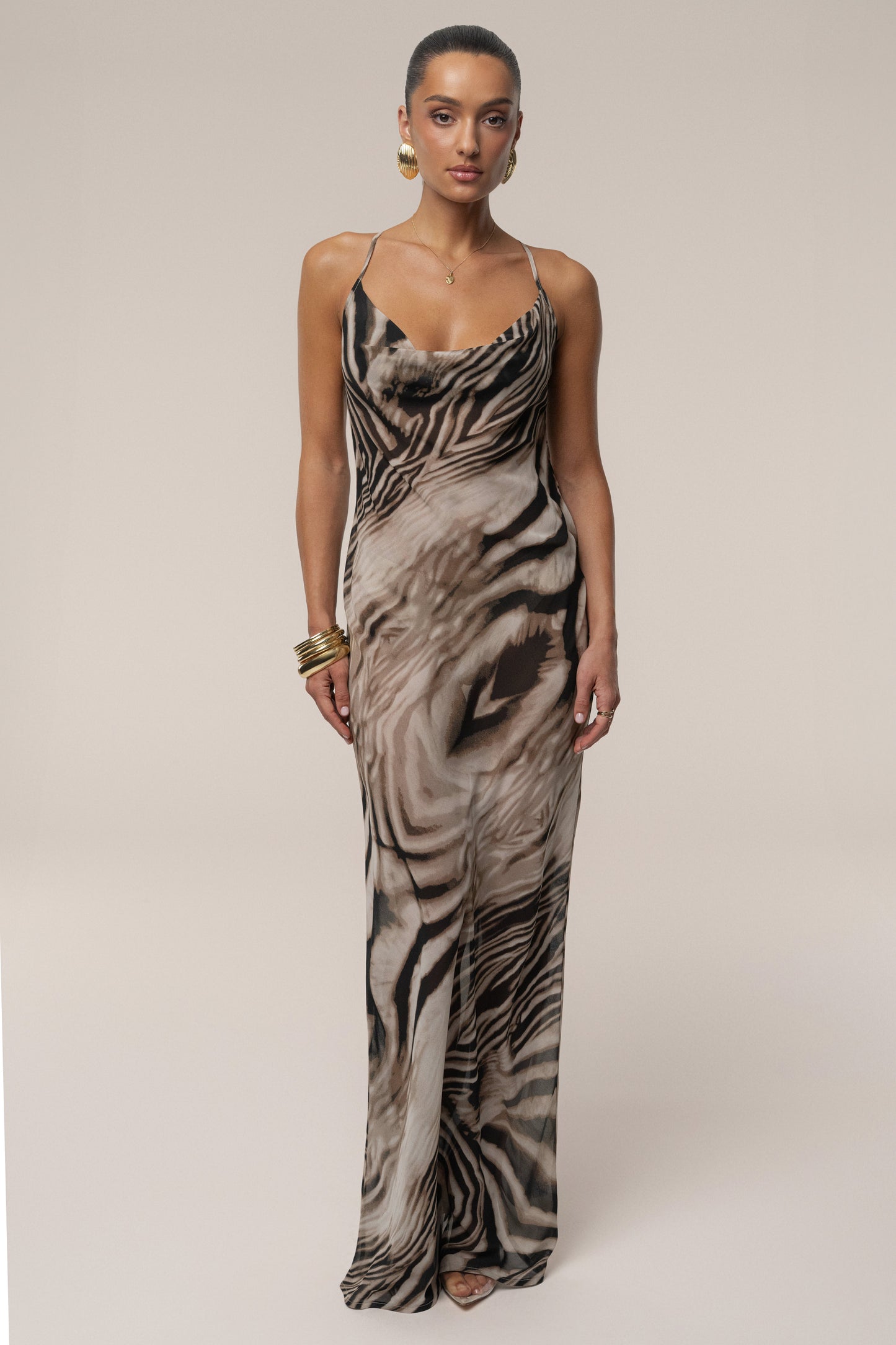 Brown Zebra Print Infinite Journey Maxi Dress JLUXLABEL