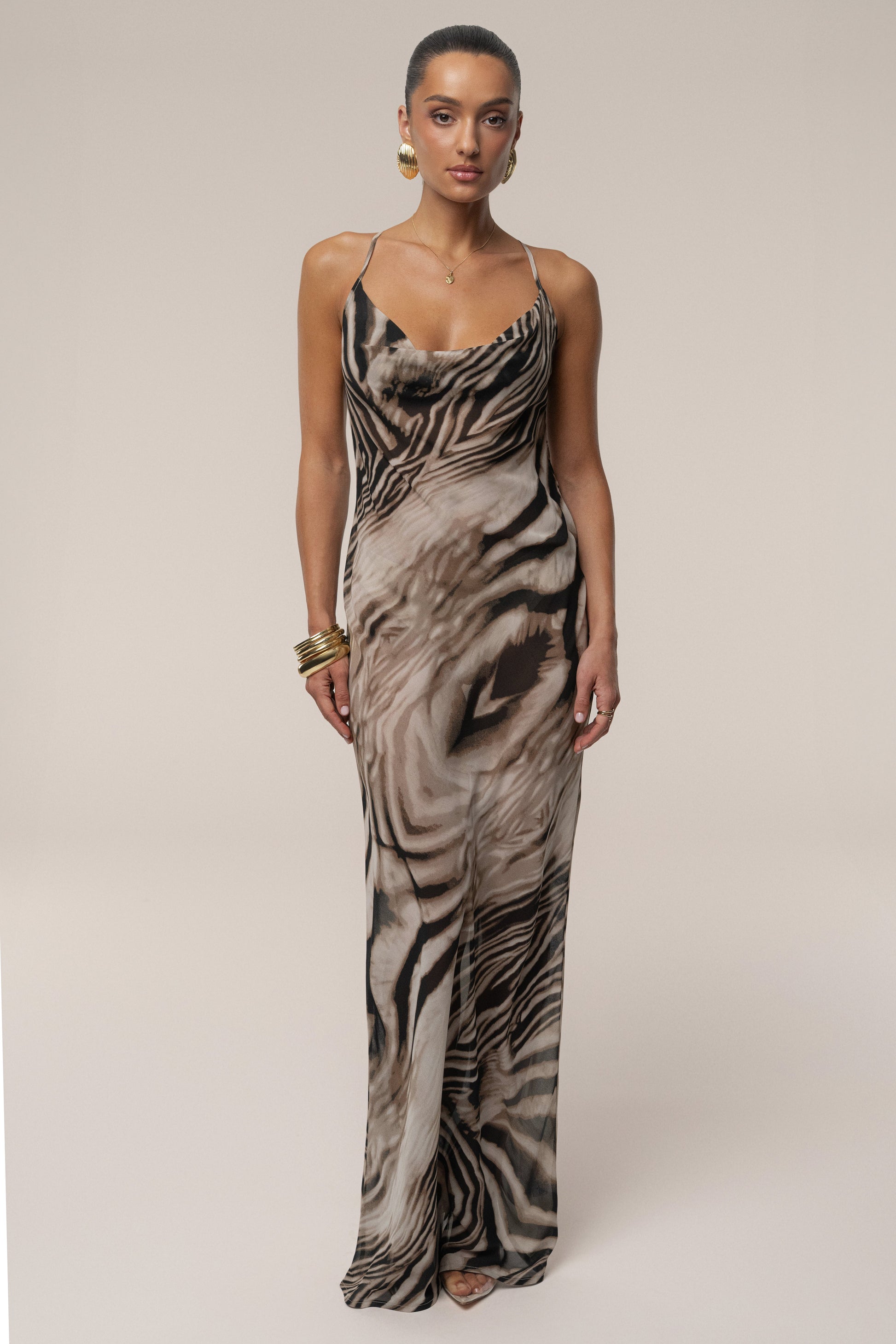 Brown Zebra Print Infinite Journey Maxi Dress JLUXLABEL