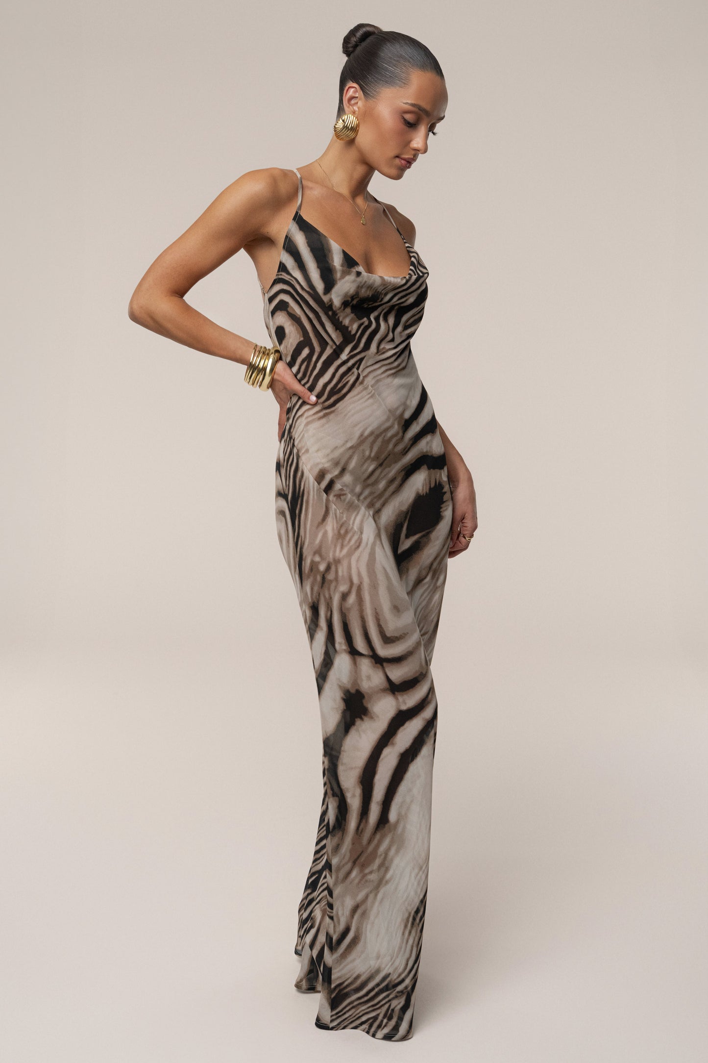 Brown Zebra Print Infinite Journey Maxi Dress JLUXLABEL