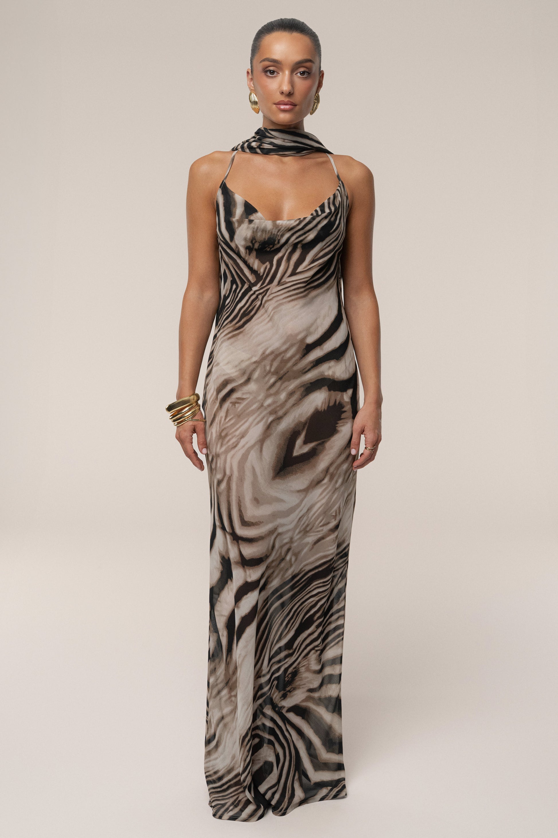 Brown Zebra Print Infinite Journey Maxi Dress JLUXLABEL