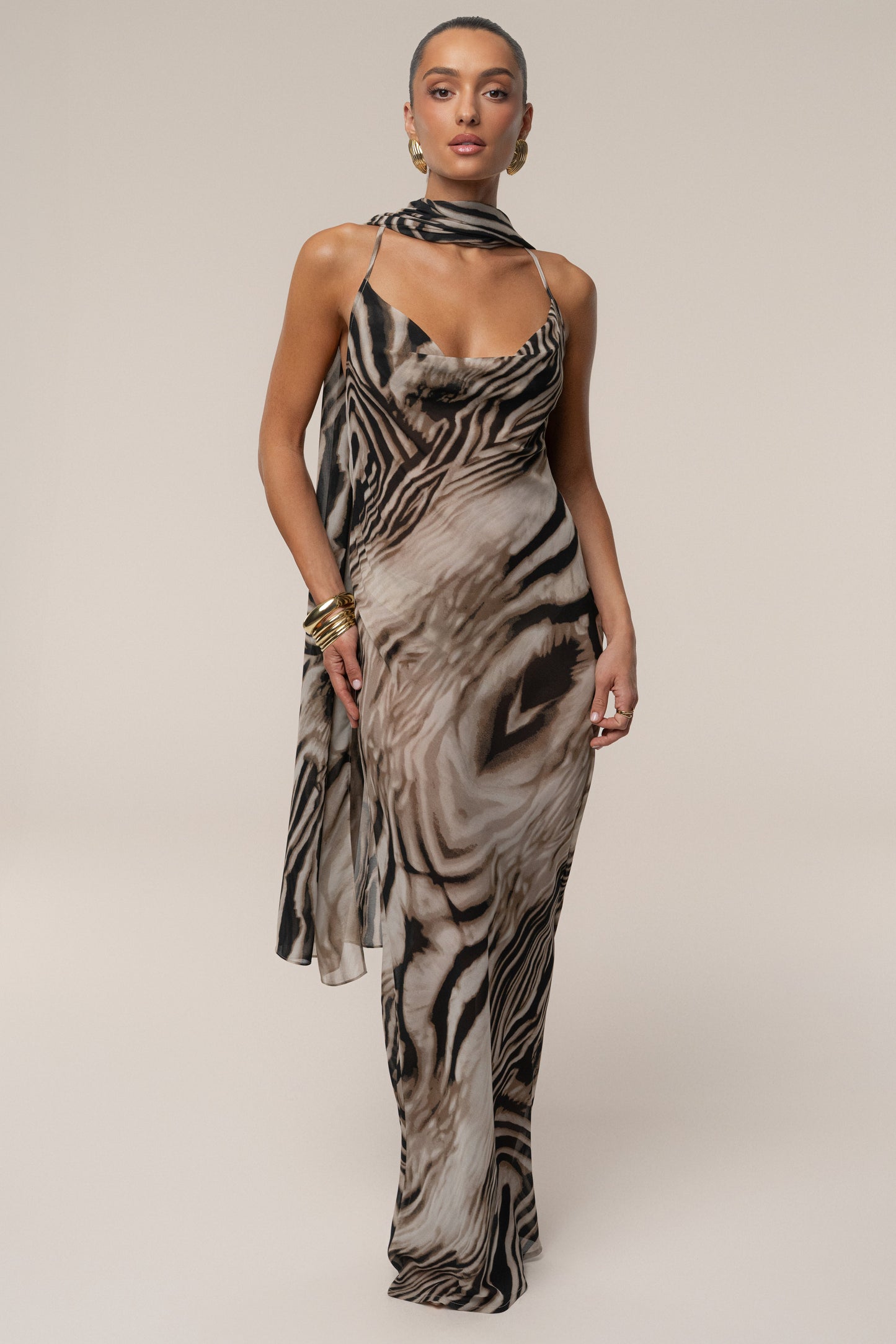 Brown Zebra Print Infinite Journey Maxi Dress JLUXLABEL