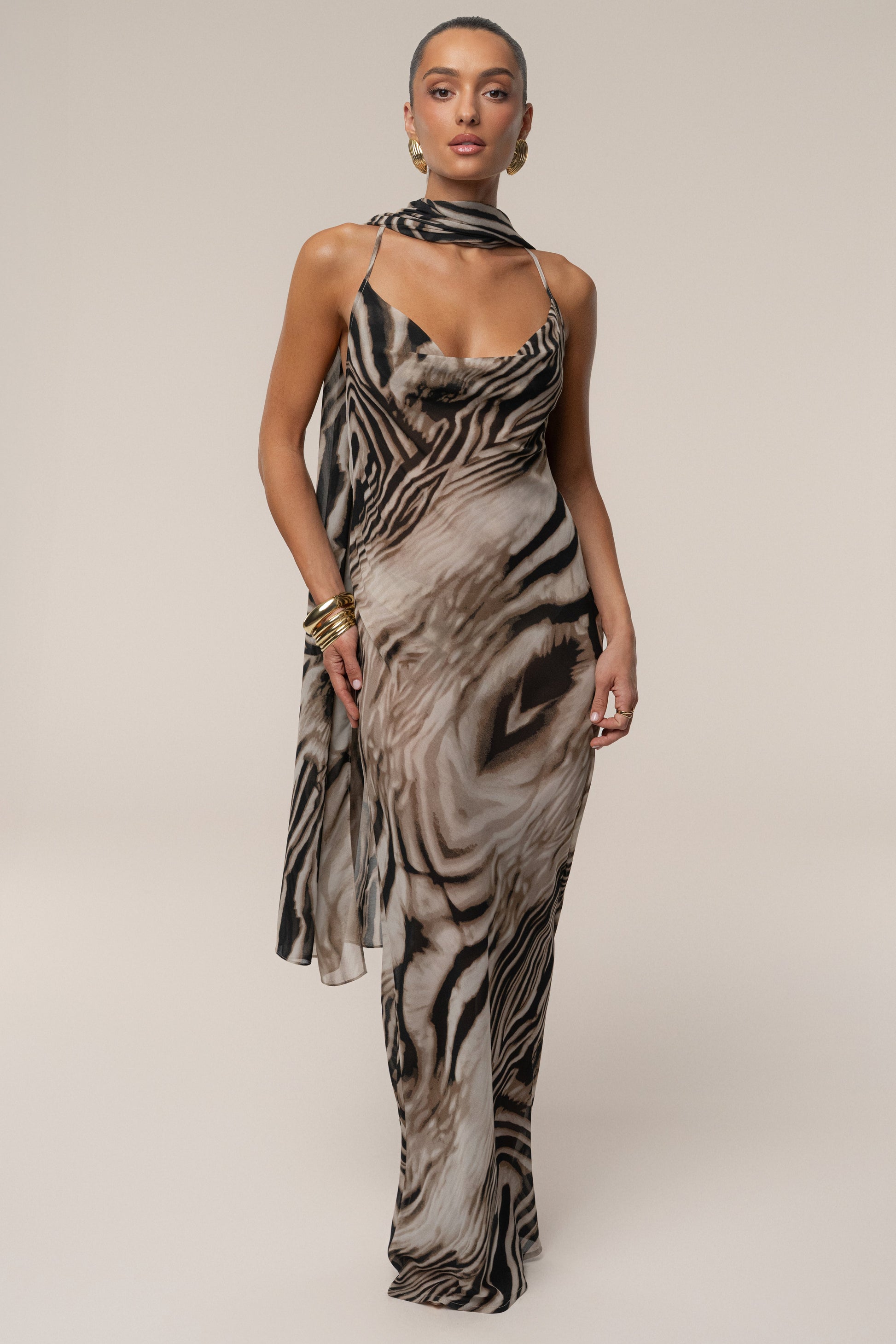 Brown Zebra Print Infinite Journey Maxi Dress JLUXLABEL