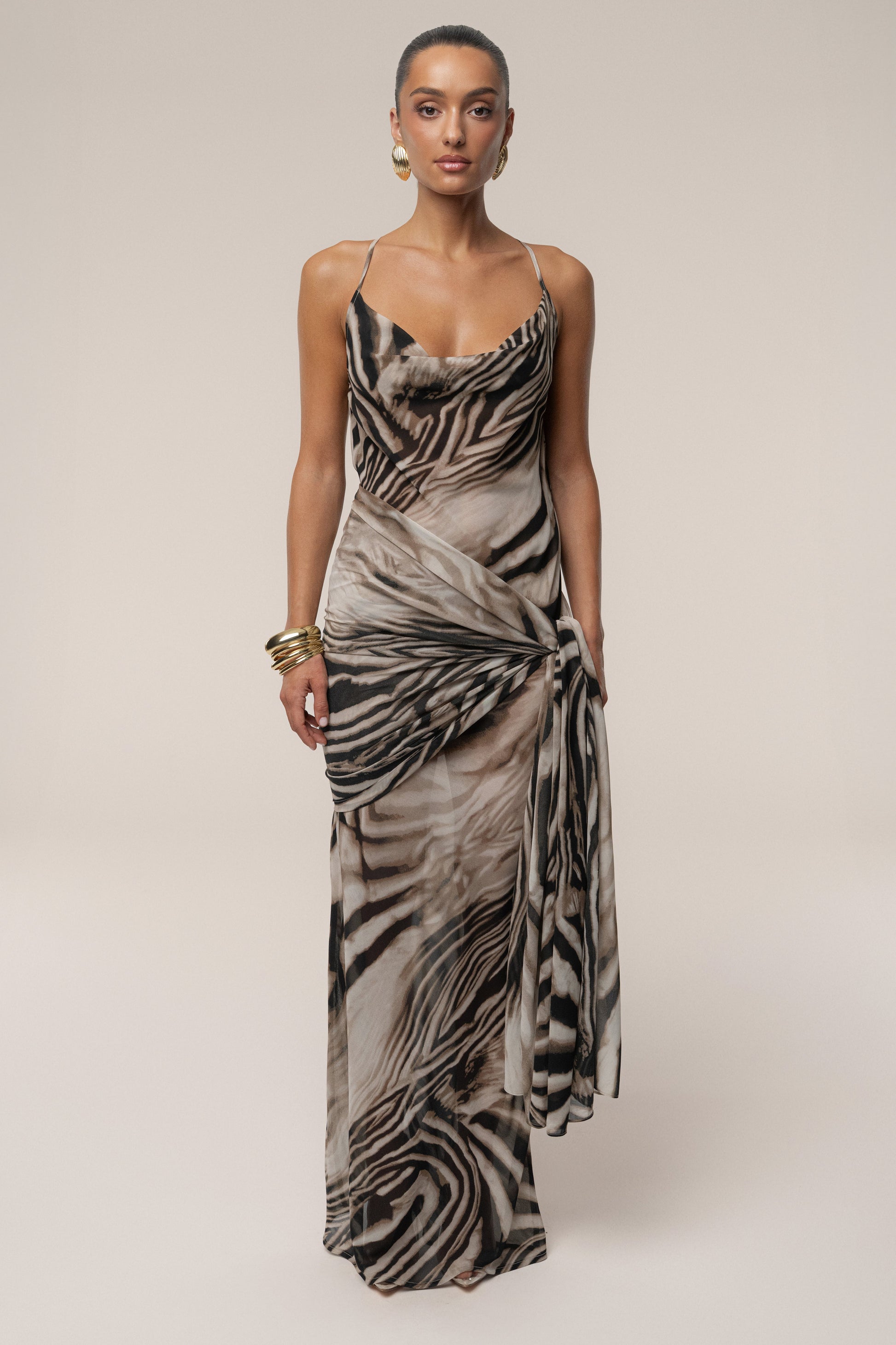 Brown Zebra Print Infinite Journey Maxi Dress JLUXLABEL