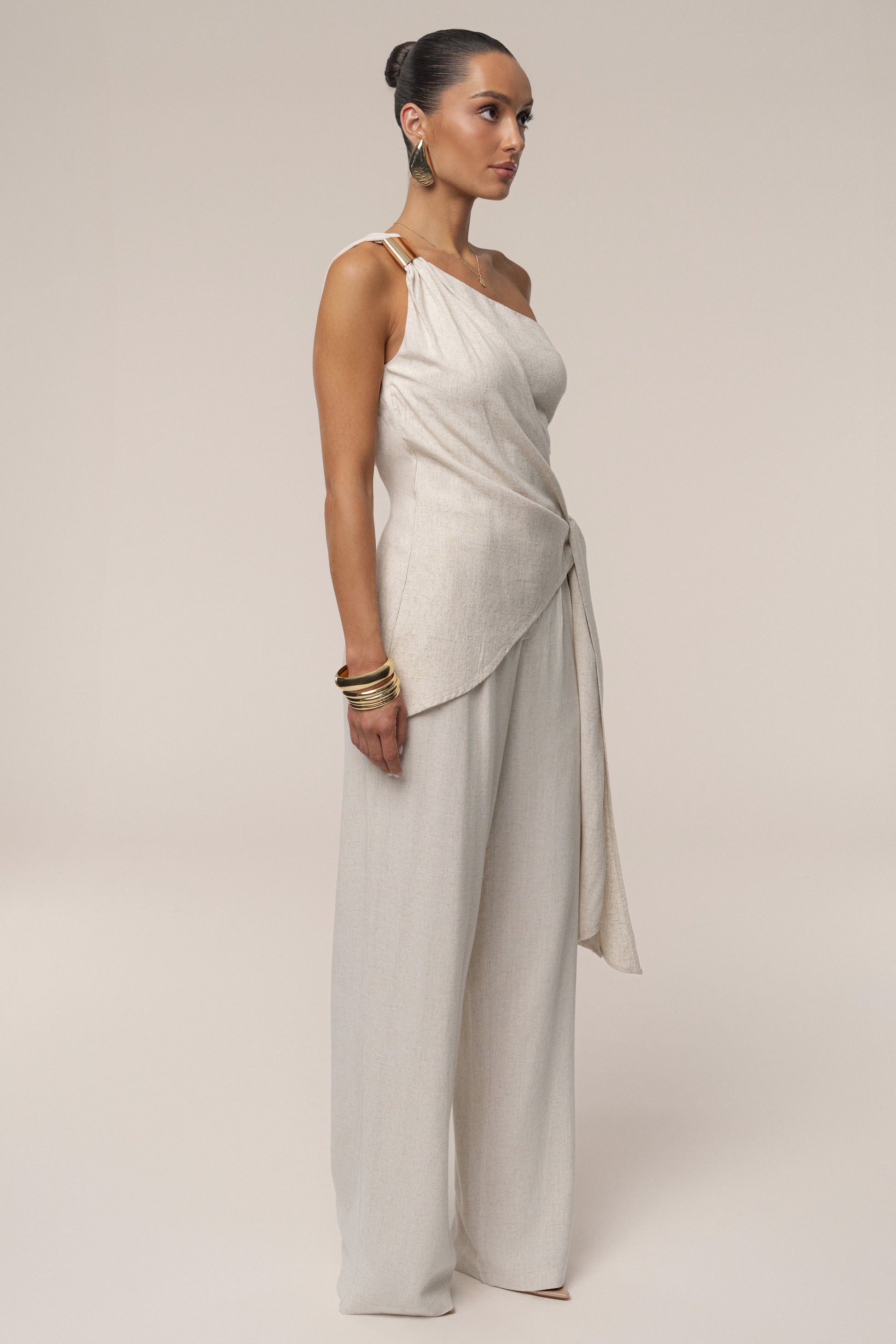 Beige Palmera One Shoulder Top NEWFASHIONEDGE
