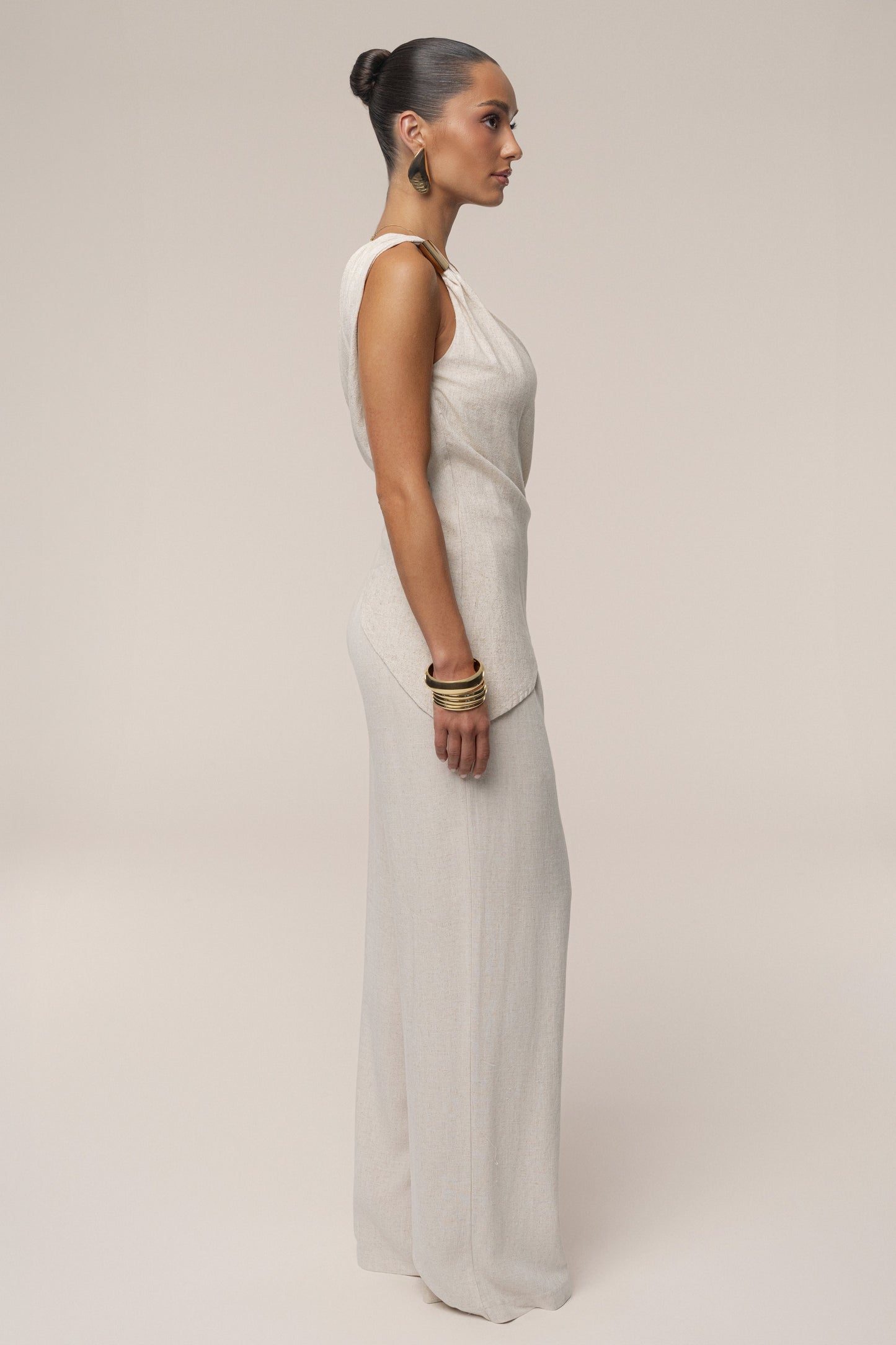 Beige Palmera One Shoulder Top NEWFASHIONEDGE