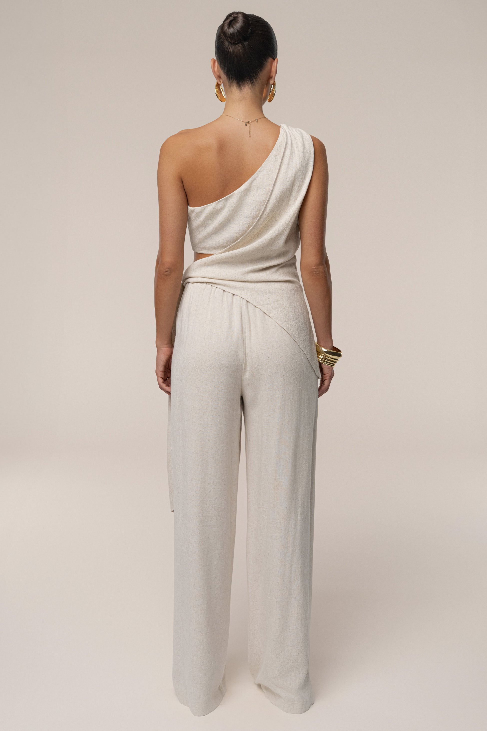 Beige Palmera One Shoulder Top NEWFASHIONEDGE