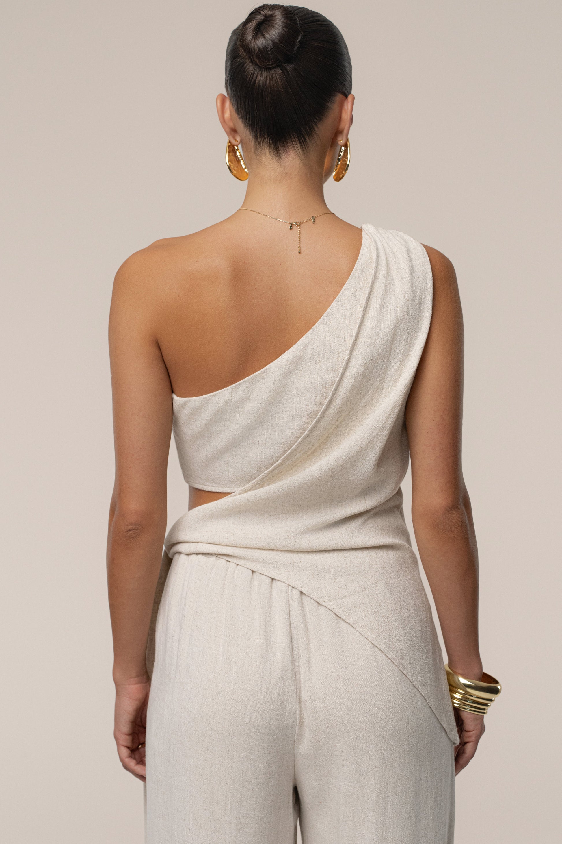 Beige Palmera One Shoulder Top NEWFASHIONEDGE