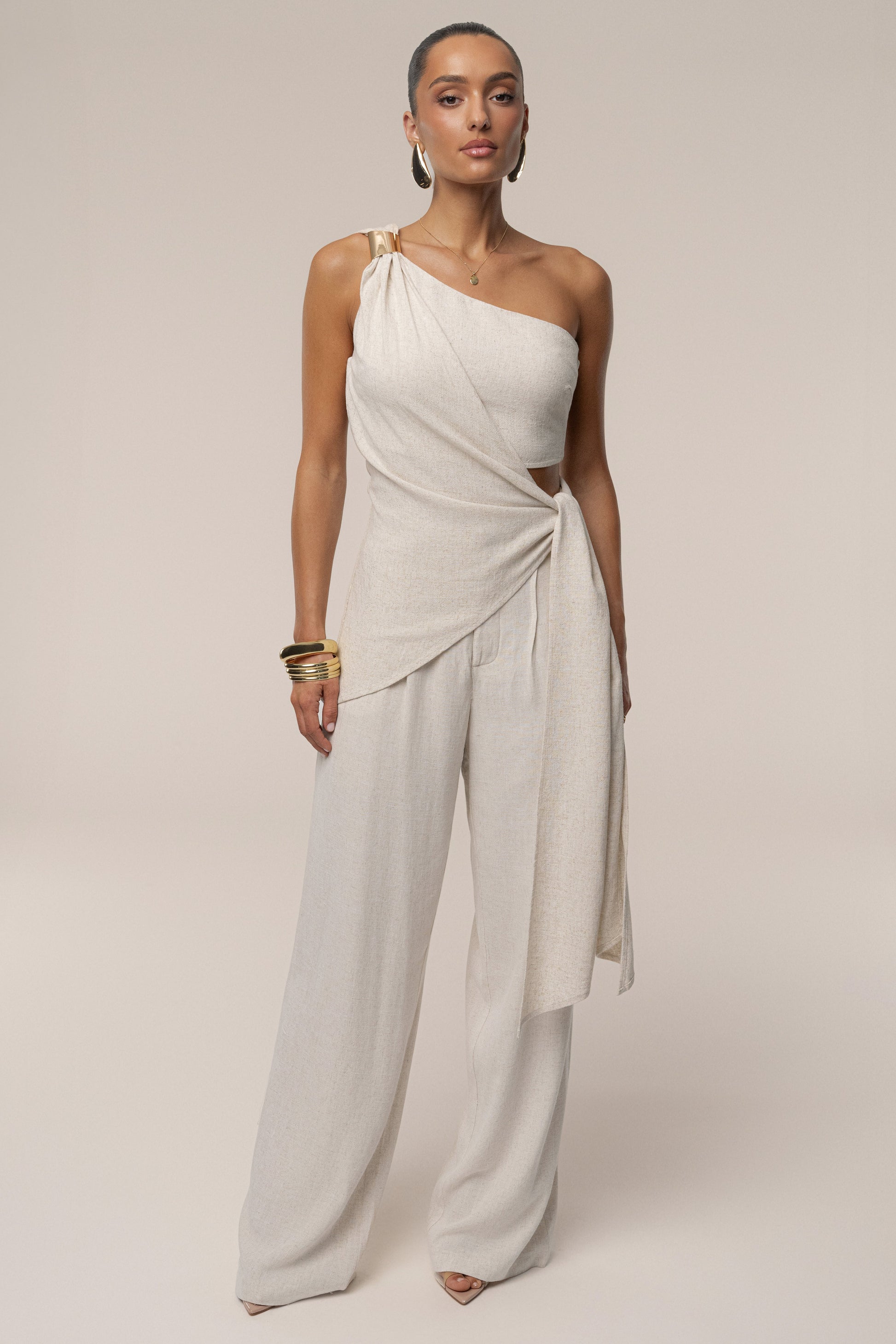 Beige Palmera One Shoulder Top NEWFASHIONEDGE