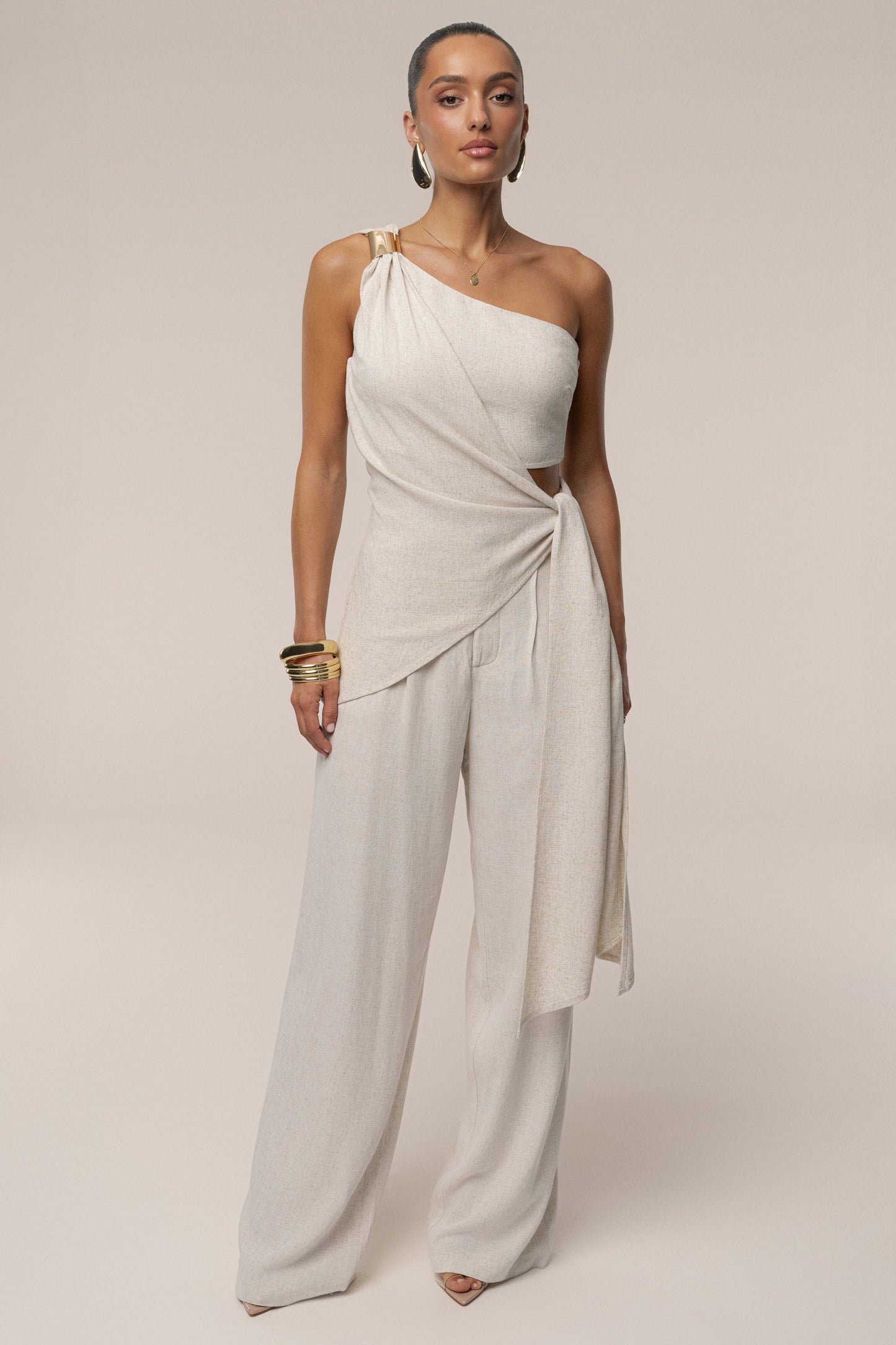 Beige Palmera One Shoulder Top